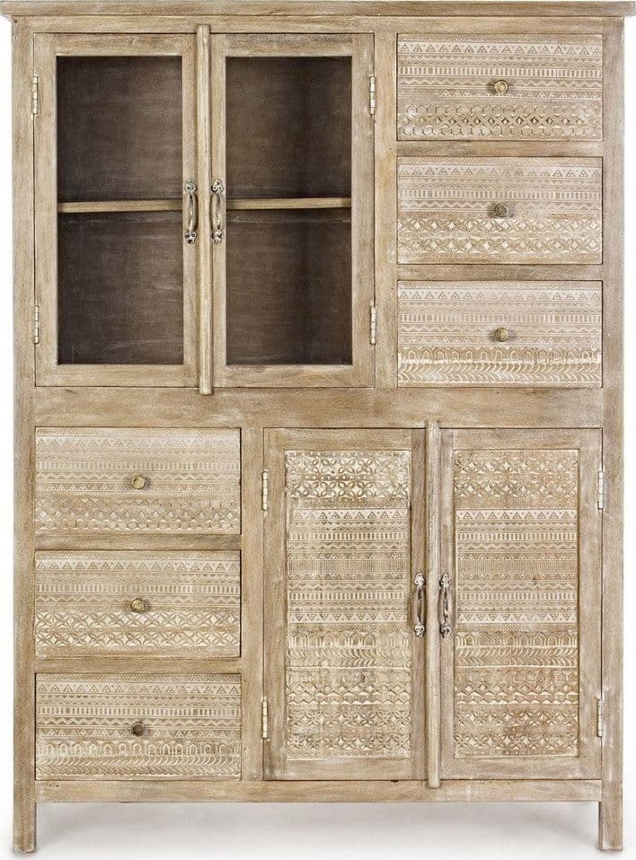 Credenza "Mayra" con struttura in legno di mango, decorazioni a mano, stile naturale in Credenze Decor Space - Altamura, commercioVirtuoso.it