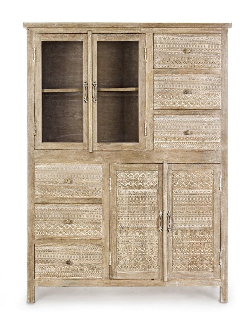 Credenza "Mayra" con struttura in legno di mango, decorazioni a mano, stile naturale in Credenze Decor Space - Altamura, commercioVirtuoso.it
