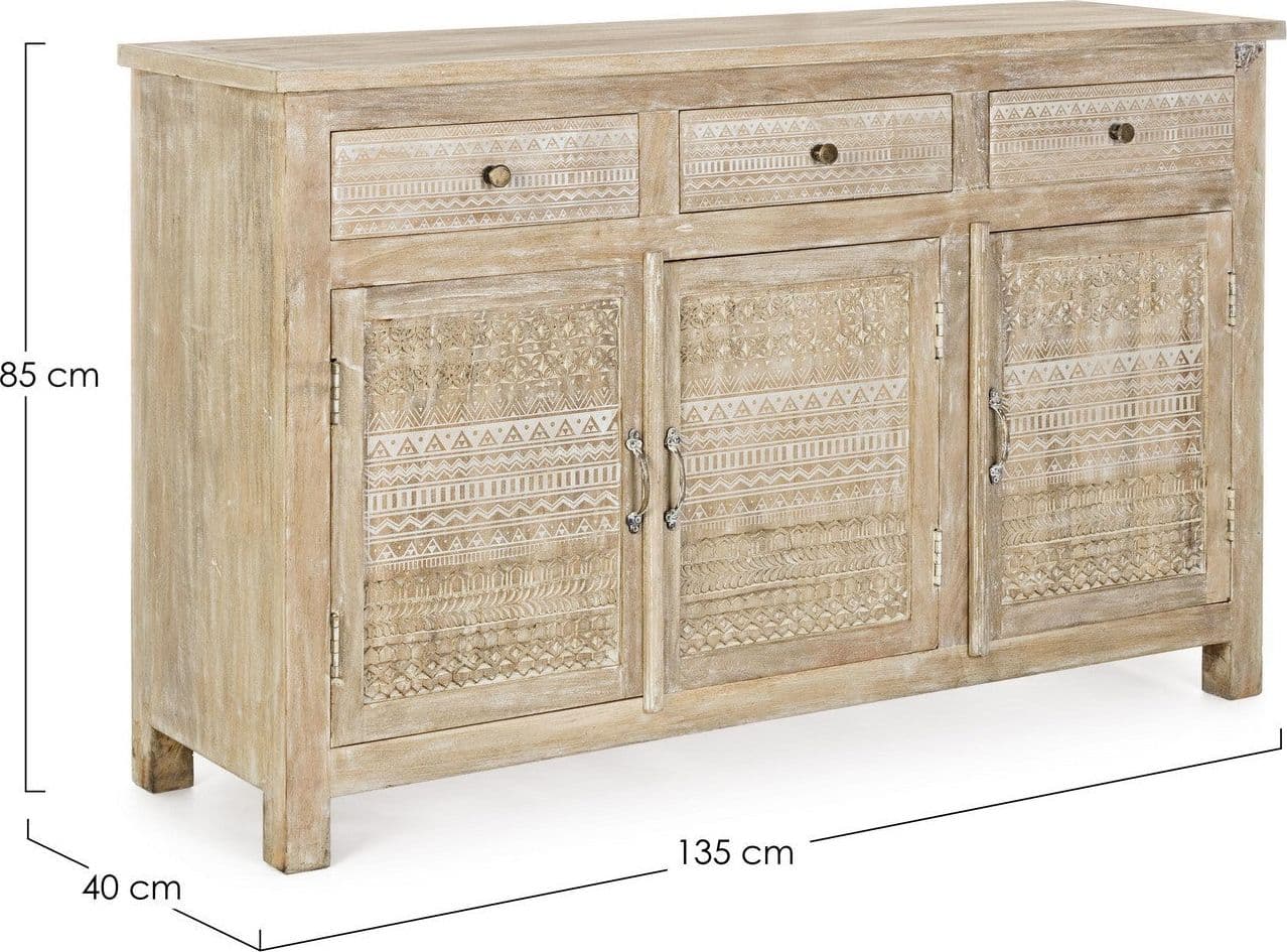 Credenza "Mayra" con struttura in legno di mango, decorazioni a mano, stile naturale in Credenze Decor Space - Altamura, commercioVirtuoso.it