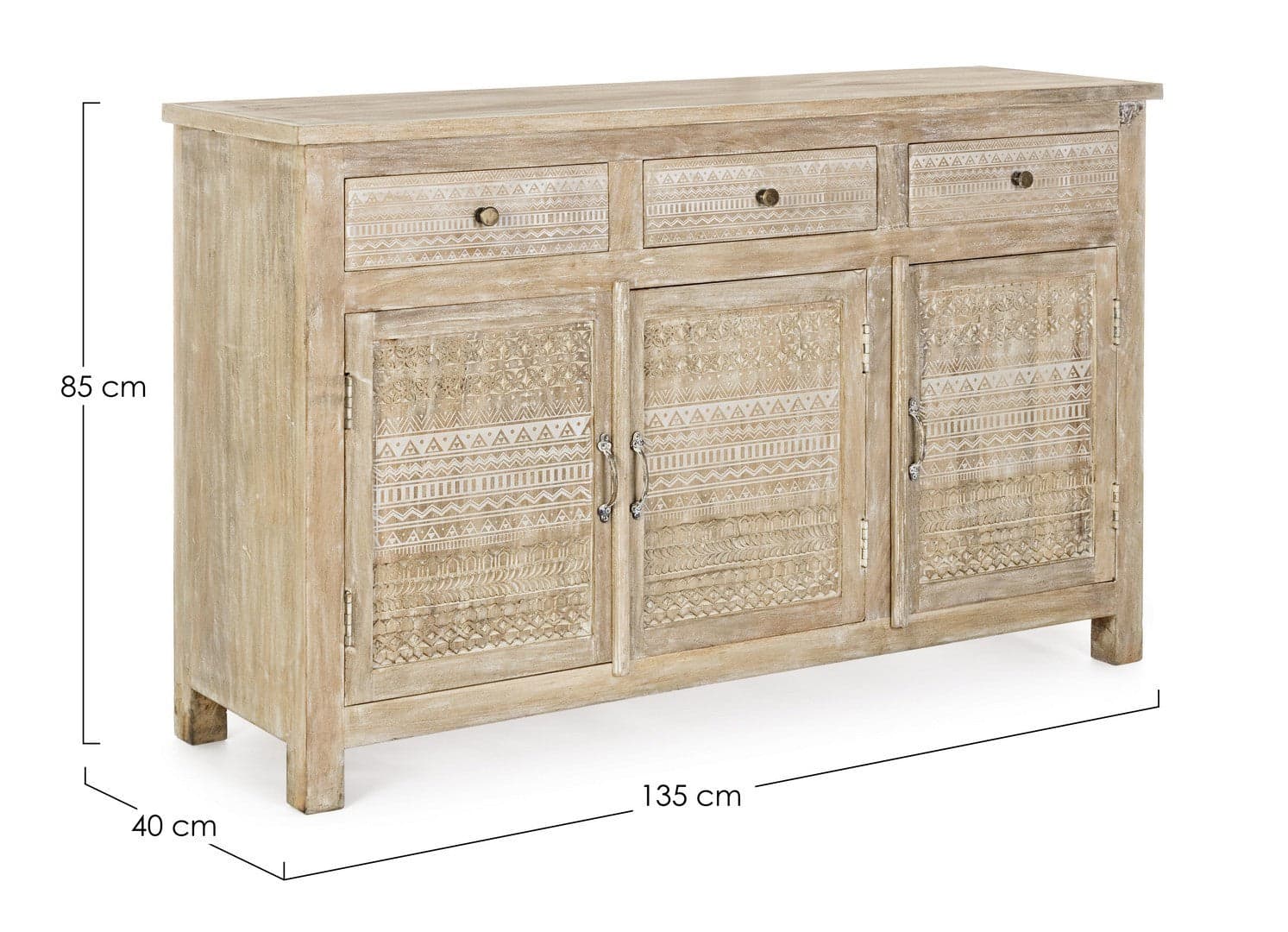 Credenza "Mayra" con struttura in legno di mango, decorazioni a mano, stile naturale in Credenze Decor Space - Altamura, commercioVirtuoso.it
