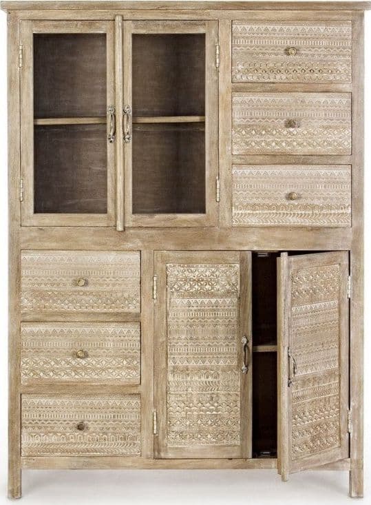 Credenza "Mayra" con struttura in legno di mango, decorazioni a mano, stile naturale - 21