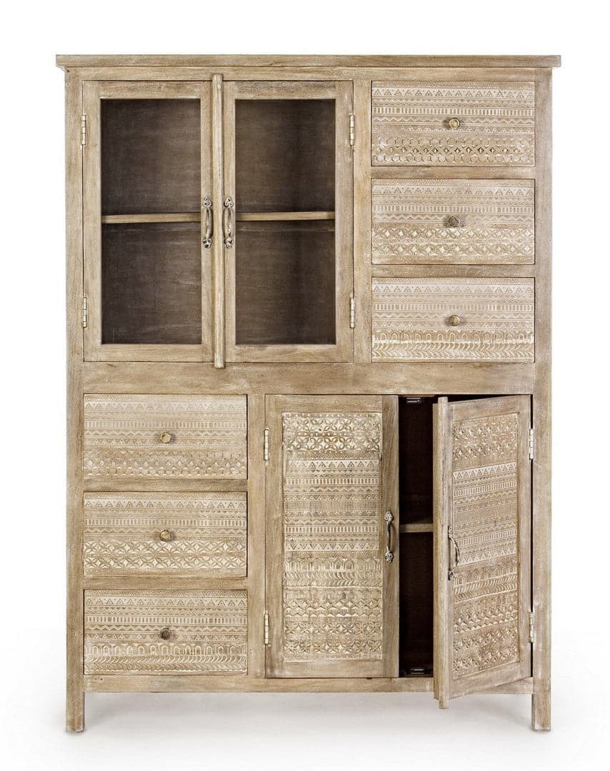 Credenza "Mayra" con struttura in legno di mango, decorazioni a mano, stile naturale in Credenze Decor Space - Altamura, commercioVirtuoso.it