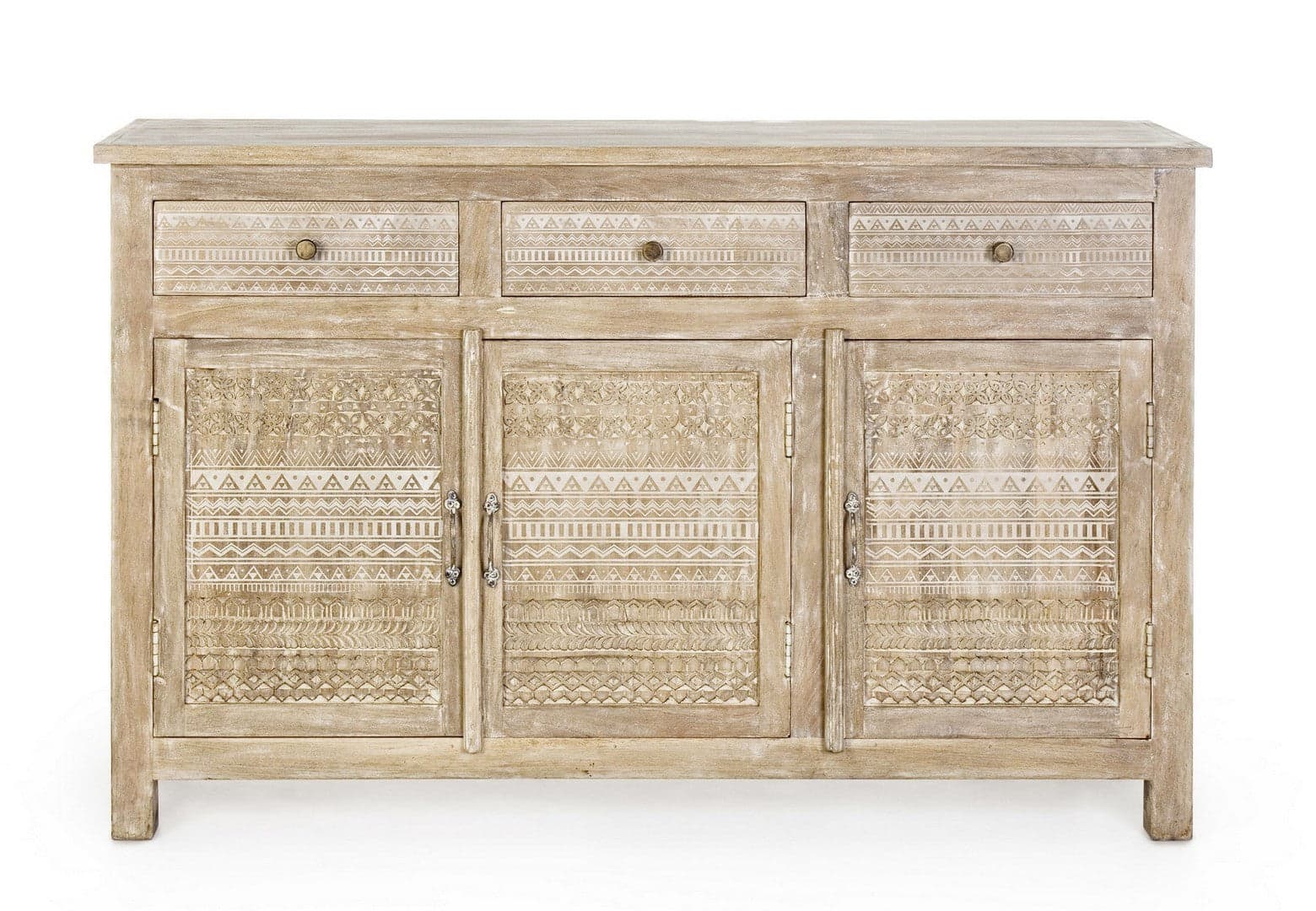 Credenza "Mayra" con struttura in legno di mango, decorazioni a mano, stile naturale in Credenze Decor Space - Altamura, commercioVirtuoso.it