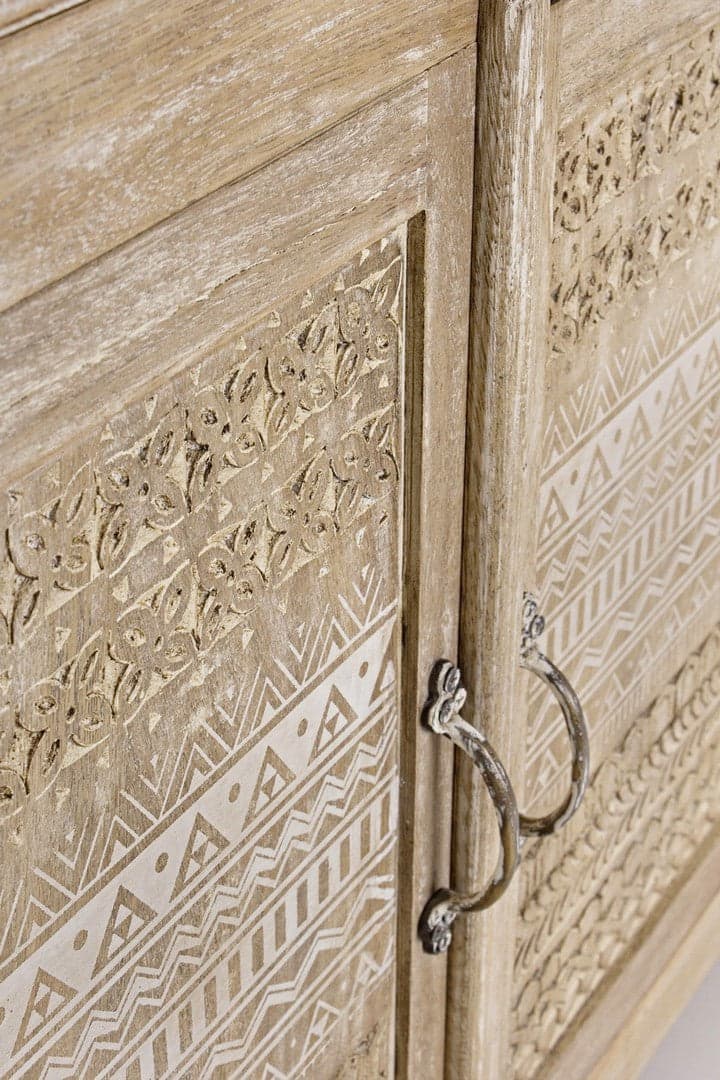 Credenza "Mayra" con struttura in legno di mango, decorazioni a mano, stile naturale in Credenze Decor Space - Altamura, commercioVirtuoso.it