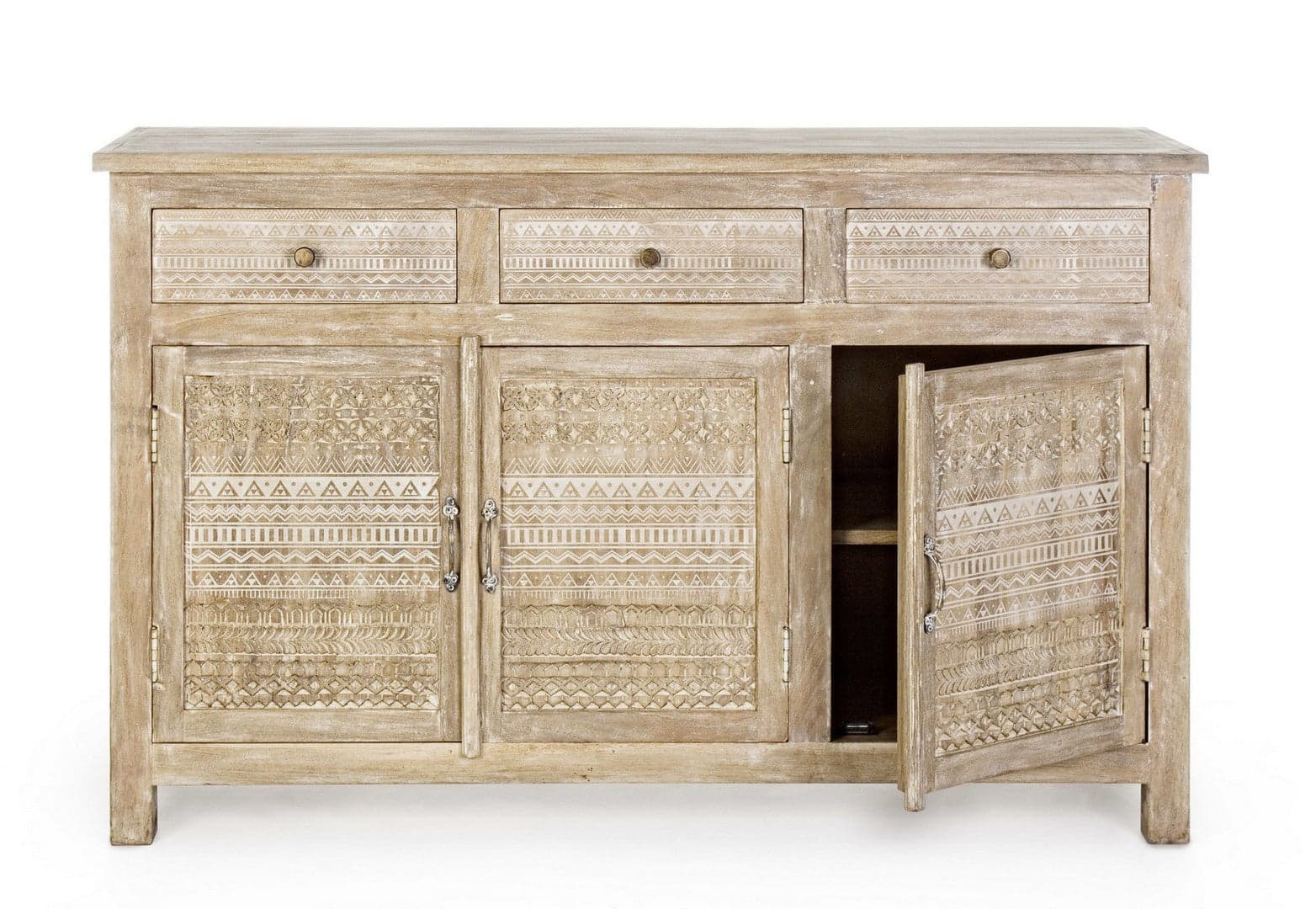 Credenza "Mayra" con struttura in legno di mango, decorazioni a mano, stile naturale in Credenze Decor Space - Altamura, commercioVirtuoso.it