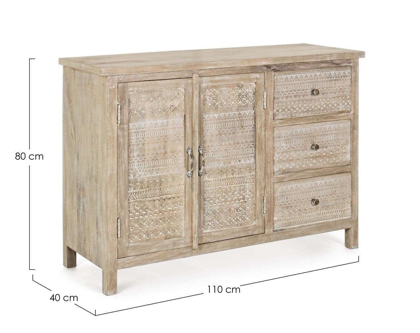 Credenza "Mayra" con struttura in legno di mango, decorazioni a mano, stile naturale in Credenze Decor Space - Altamura, commercioVirtuoso.it