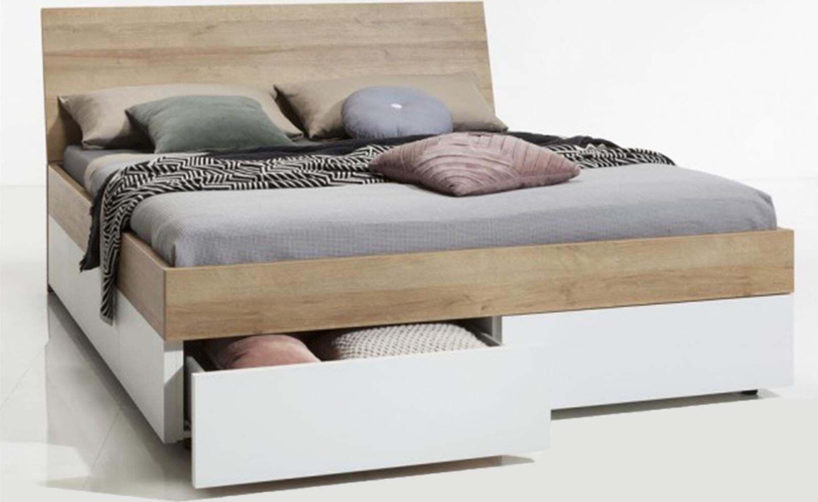 Letto moderno matrimoniale con 4 cassetti struttura telaio rovere e bianco con spalliera Casa e cucina/Arredamento/Camera da letto/Letti strutture e basi/Letti Decor Space - Altamura, Commerciovirtuoso.it