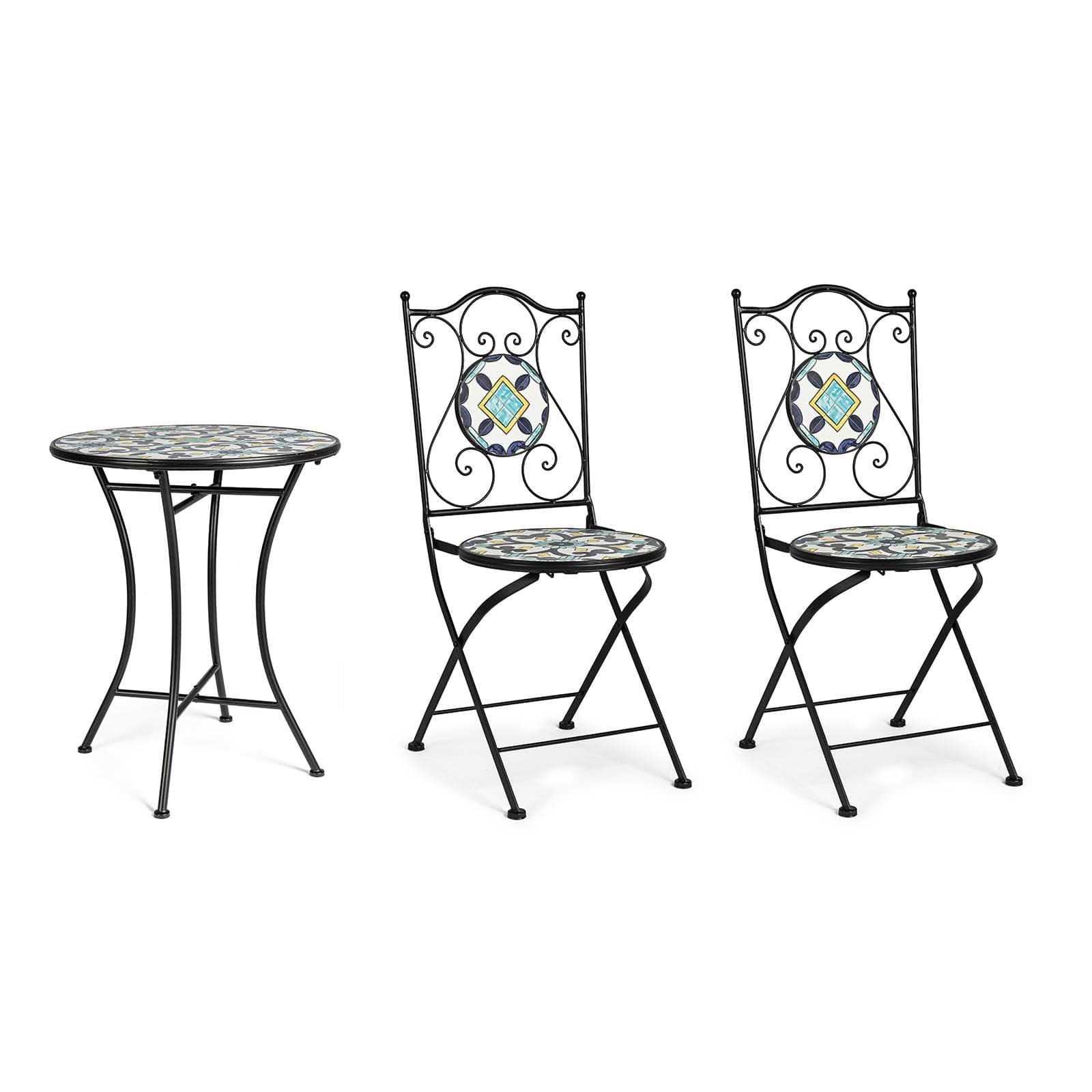 Set "Positano'' Tavolino tondo con 2 sedie in acciaio verniciato a polvere per giardino e bar finitura opaca Giardino e giardinaggio/Arredamento da giardino e accessori/Tavoli e tavolini/Tavoli standard Decor Space - Altamura, Commerciovirtuoso.it
