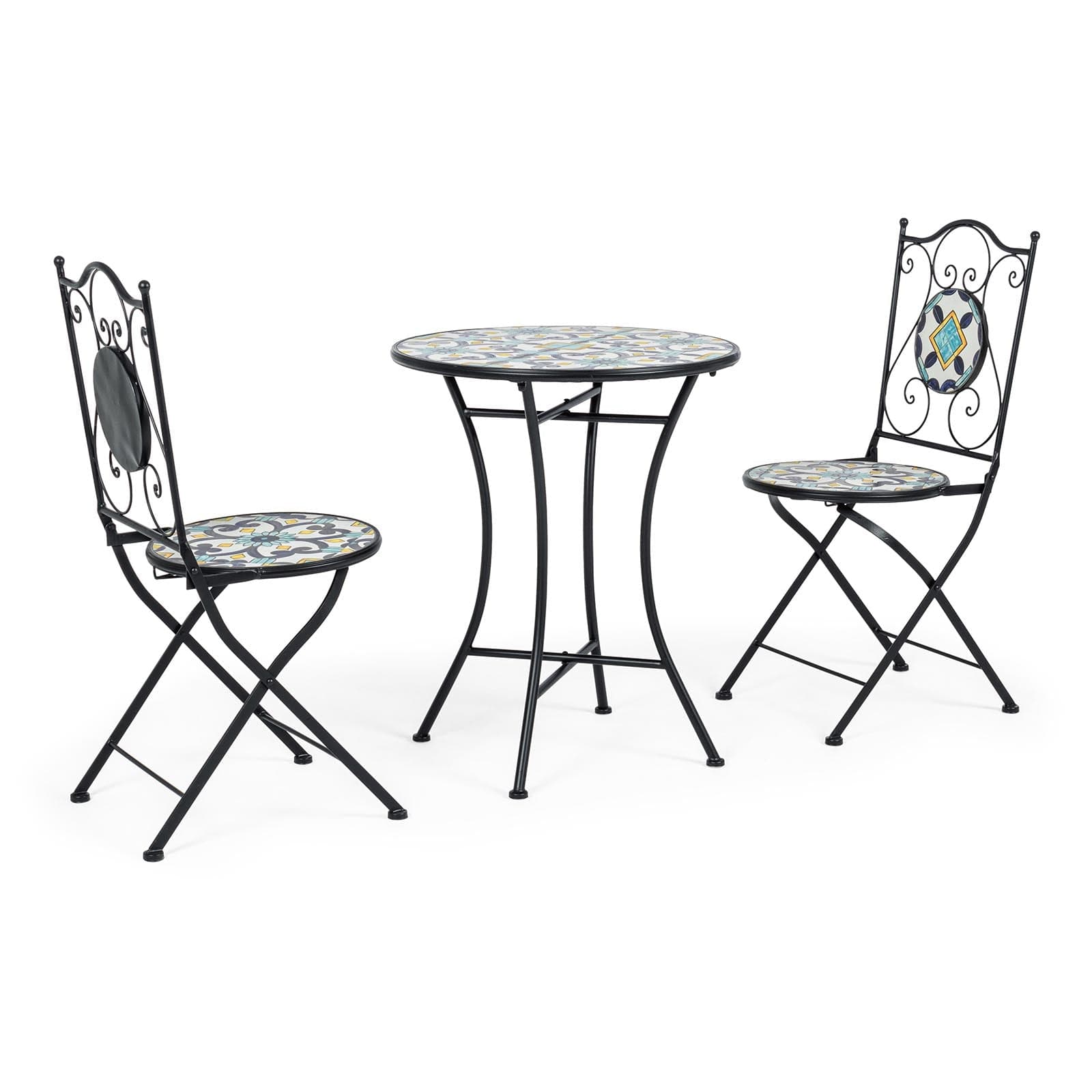 Set "Positano'' Tavolino tondo con 2 sedie in acciaio verniciato a polvere per giardino e bar finitura opaca in Tavoli standard Decor Space - Altamura, commercioVirtuoso.it