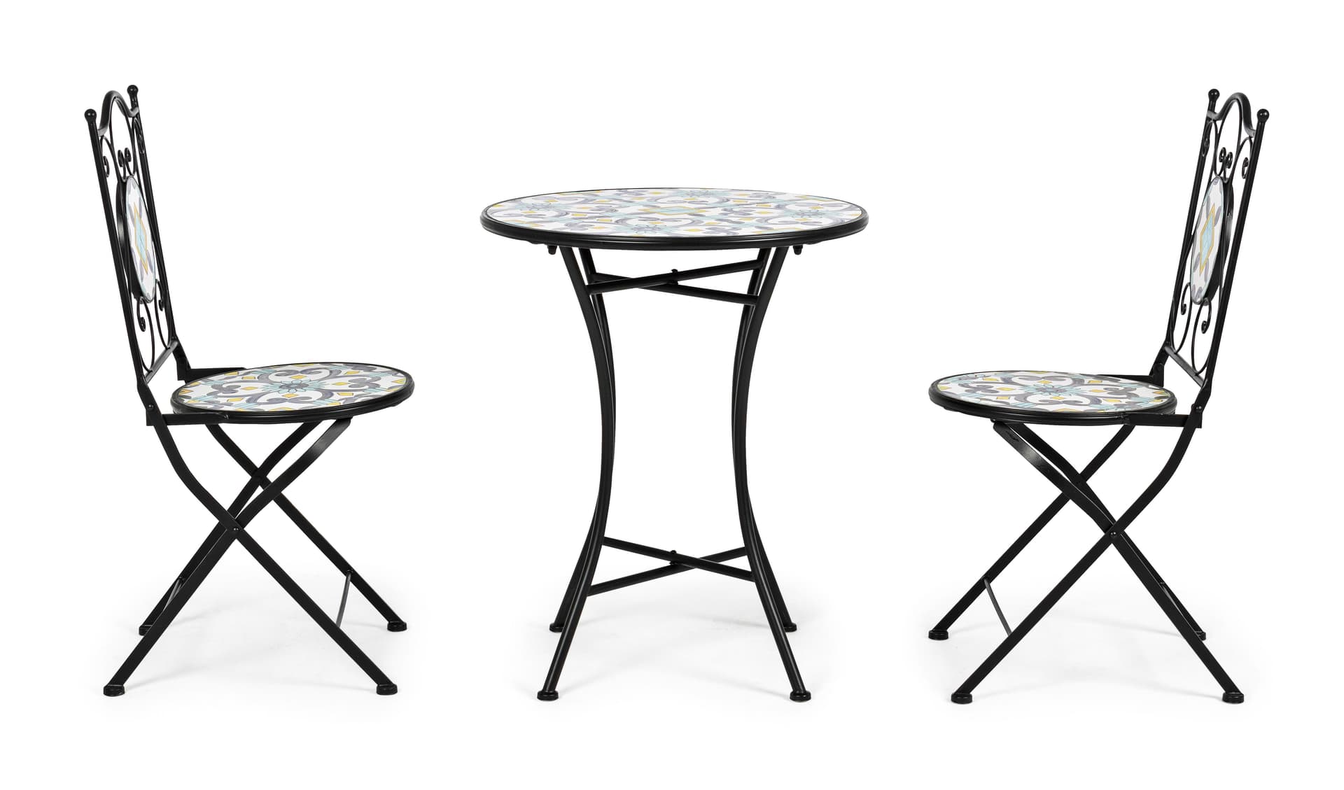 Set "Positano'' Tavolino tondo con 2 sedie in acciaio verniciato a polvere per giardino e bar finitura opaca in Tavoli standard Decor Space - Altamura, commercioVirtuoso.it