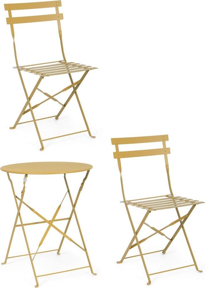 Set "Bistrot Wissant" Tavolino tondo con sedie colorate in acciaio verniciato a polvere per giardino e bar finitura opaca in Tavoli standard Decor Space - Altamura, commercioVirtuoso.it