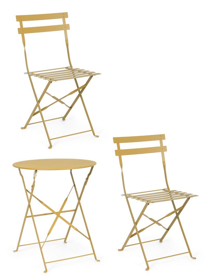 Set "Bistrot Wissant" Tavolino tondo con sedie colorate in acciaio verniciato a polvere per giardino e bar finitura opaca in Tavoli standard Decor Space - Altamura, commercioVirtuoso.it