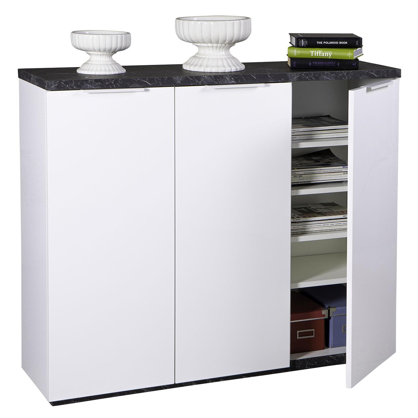 Scarpiera multiuso a 3 ante colore bianco laccato e effetto granito armadio basso in Scarpiere Decor Space - Altamura, commercioVirtuoso.it