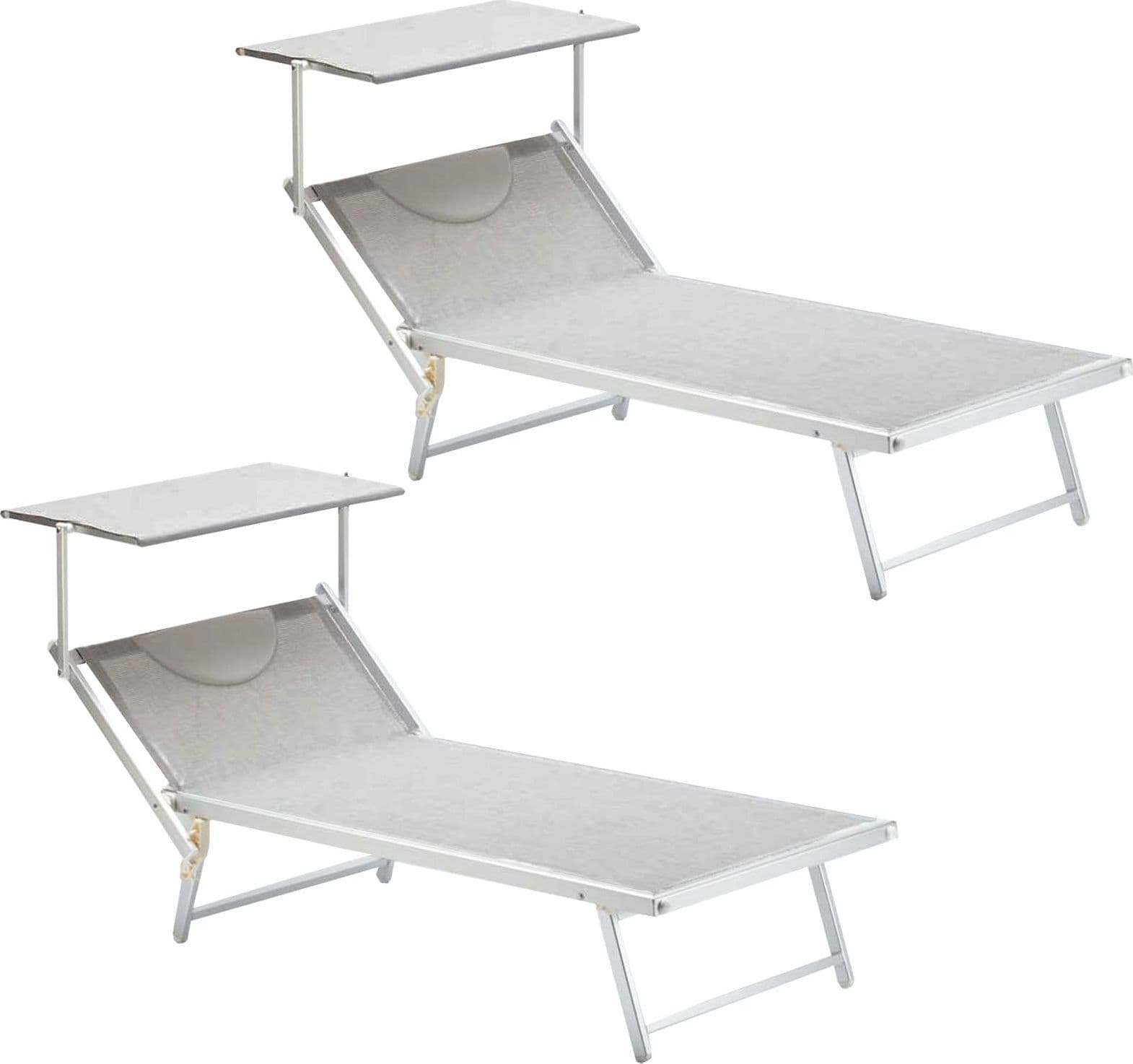 Lettino prendisole con tettuccio "Cefalù XXL" in alluminio da giardino – Confezione da 2 pezzi, Grigio – Mi.lo Srl – outdoor
