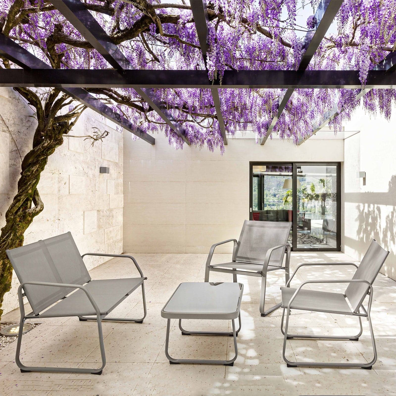 Salottino "Axten" da giardino per esterno in acciaio e texilene antiruggine in Set di mobili Decor Space - Altamura, commercioVirtuoso.it