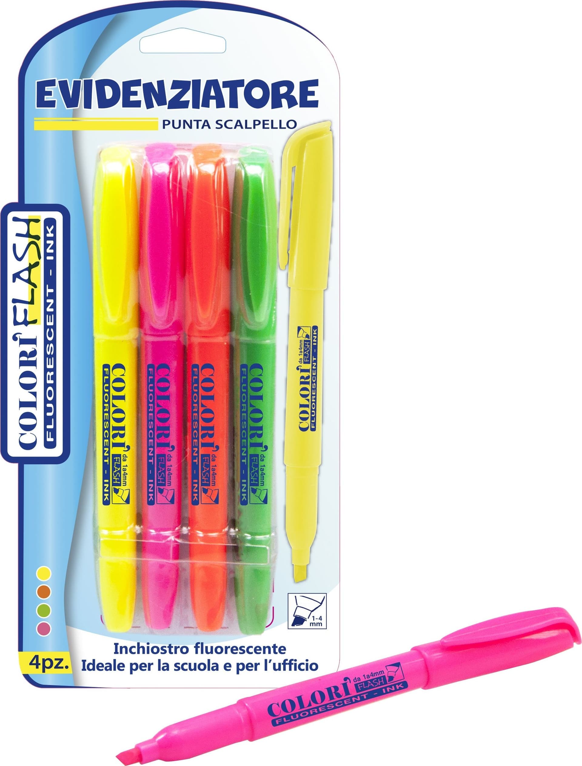 Evidenziatori fluorescenti "Slim Neon" con punta a scalpello per scuola, studio ed ufficio