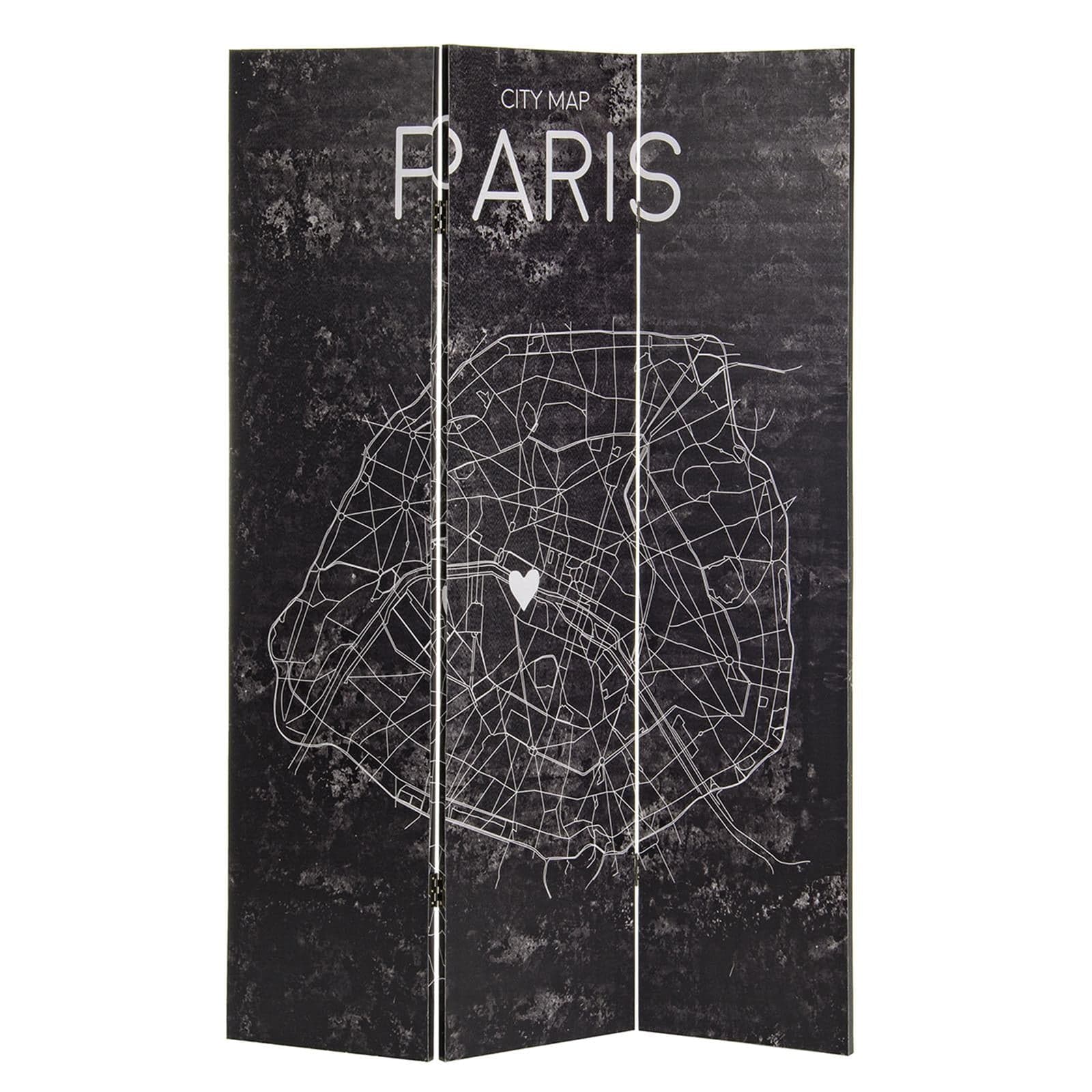 Paravento separè 3 pannelli "Maps" stampa su tela nero in legno 120 x 180 cm in Paraventi Decor Space - Altamura, commercioVirtuoso.it