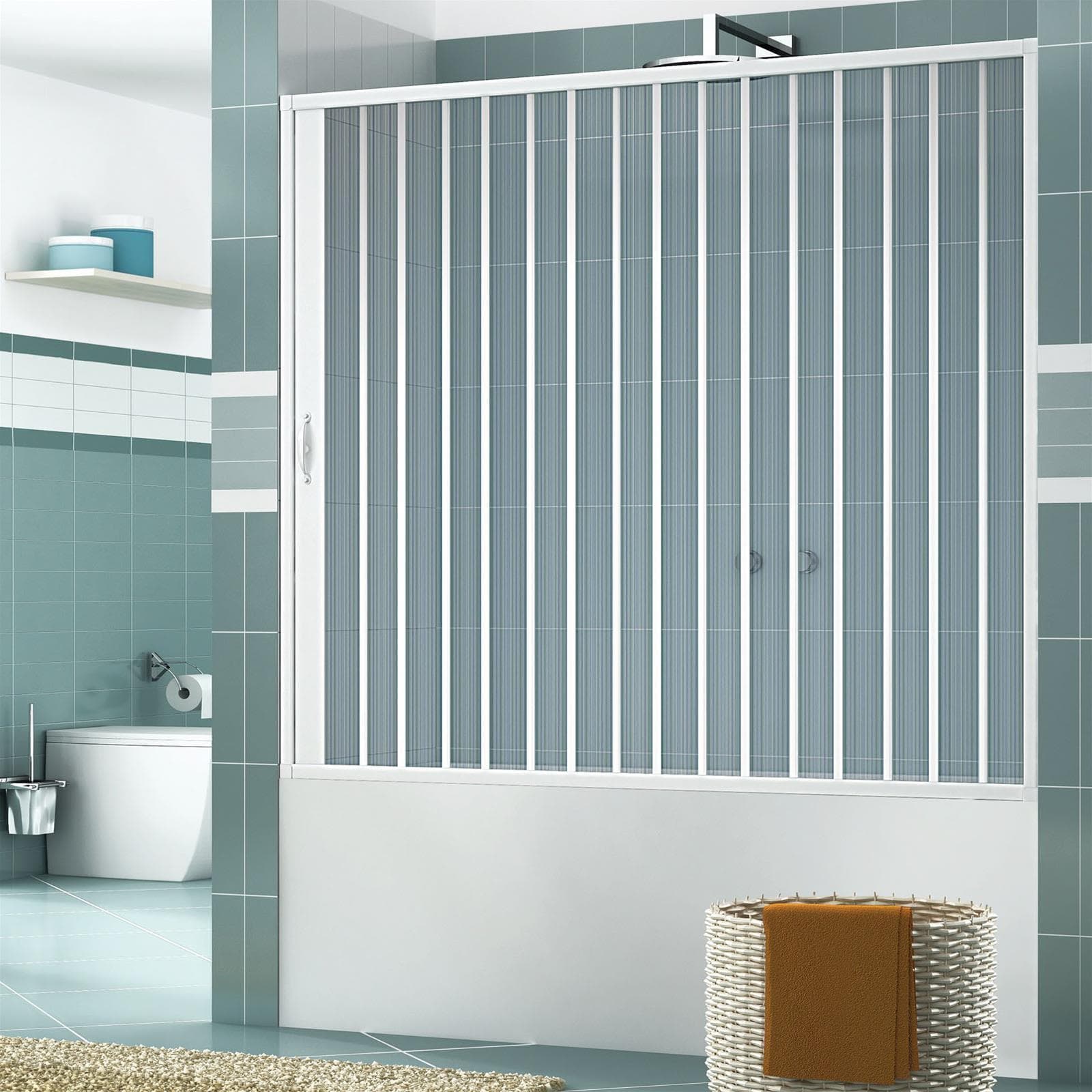 Box sopra vasca a nicchia in acrilico apertura laterale a soffietto riducibile "Made in Italy" Fai da te/Attrezzature per cucine e bagni/Attrezzature per bagni/Docce e componenti doccia/Box doccia Decor Space - Altamura, Commerciovirtuoso.it