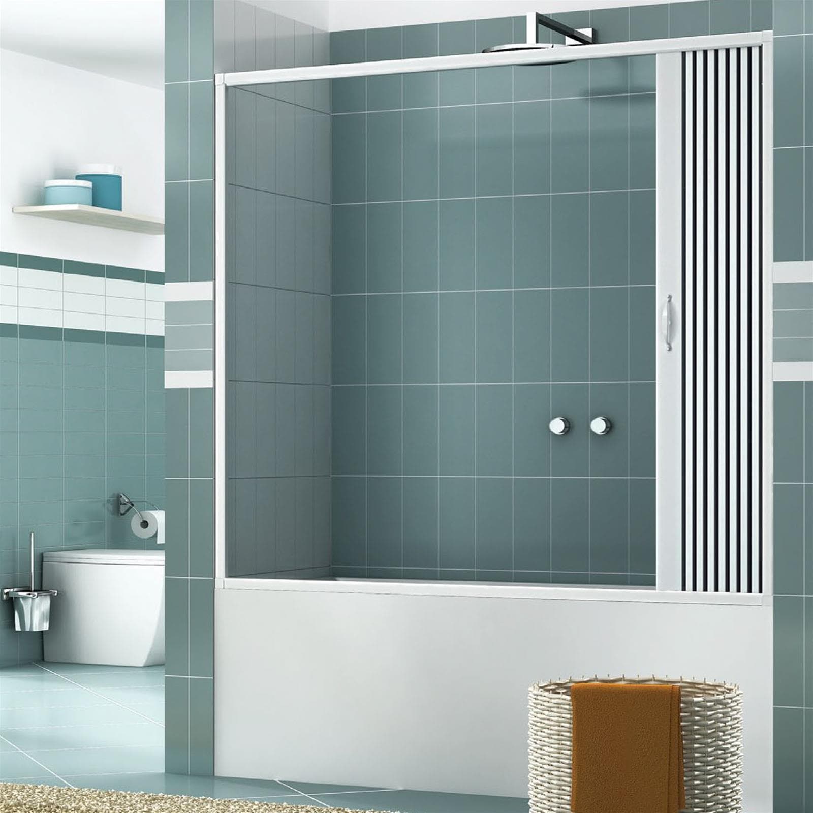 Box sopra vasca a nicchia in acrilico apertura laterale a soffietto riducibile "Made in Italy" Fai da te/Attrezzature per cucine e bagni/Attrezzature per bagni/Docce e componenti doccia/Box doccia Decor Space - Altamura, Commerciovirtuoso.it