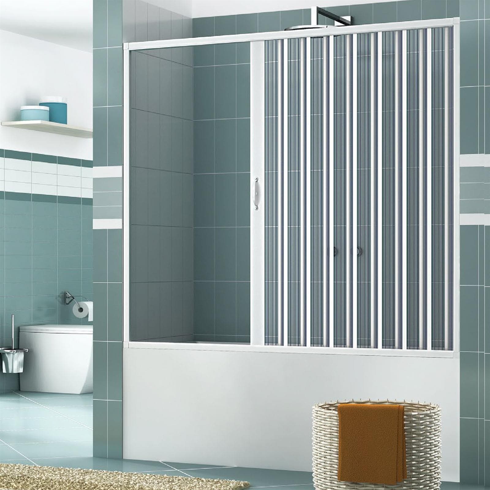 Box sopra vasca a nicchia in acrilico apertura laterale a soffietto riducibile "Made in Italy" Fai da te/Attrezzature per cucine e bagni/Attrezzature per bagni/Docce e componenti doccia/Box doccia Decor Space - Altamura, Commerciovirtuoso.it