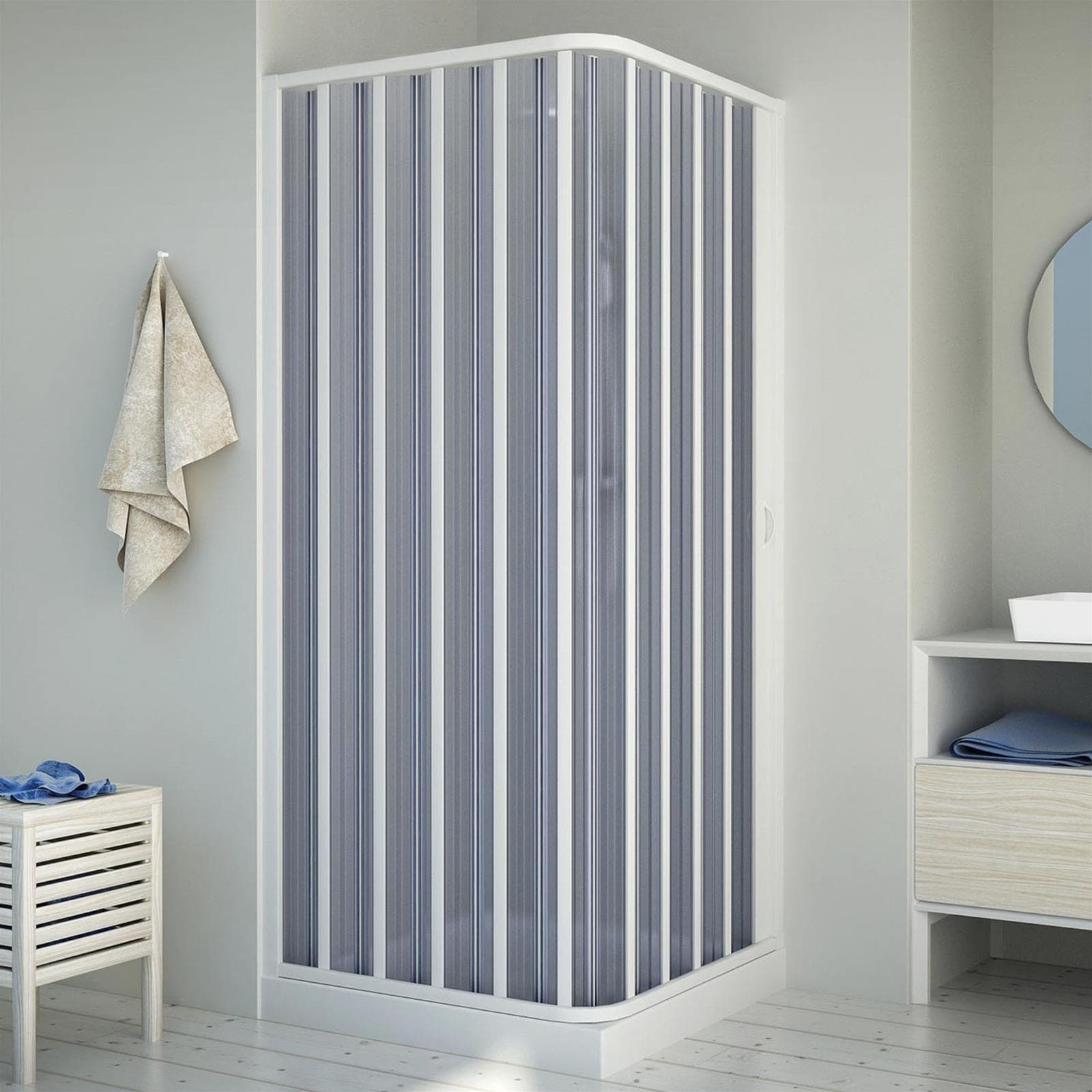 Box doccia angolare "Flex" con fascia larga apertura laterale a soffietto riducibile "Made in Italy" Fai da te/Attrezzature per cucine e bagni/Attrezzature per bagni/Docce e componenti doccia/Box doccia Decor Space - Altamura, Commerciovirtuoso.it