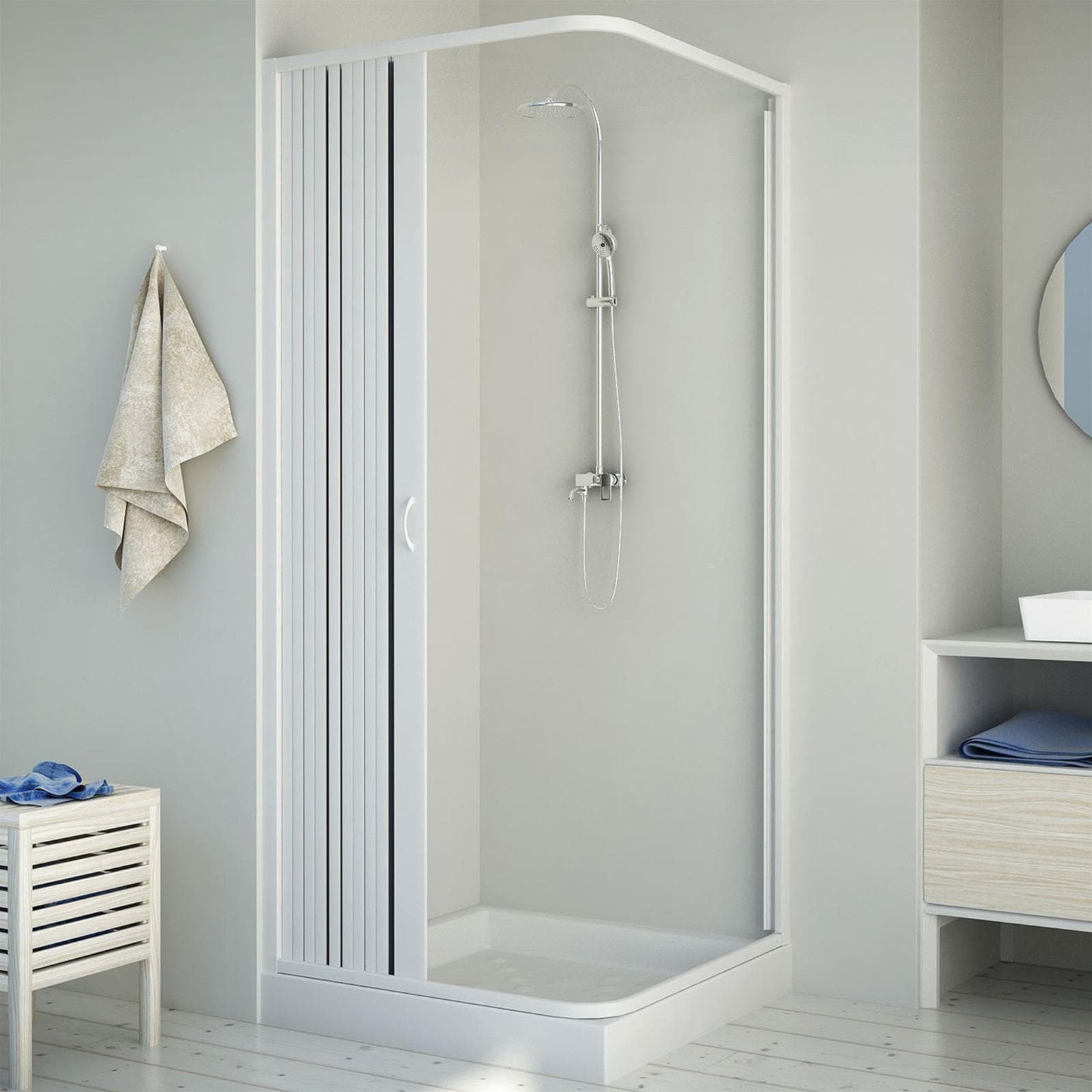 Box doccia angolare "Flex" con fascia larga apertura laterale a soffietto riducibile "Made in Italy" Fai da te/Attrezzature per cucine e bagni/Attrezzature per bagni/Docce e componenti doccia/Box doccia Decor Space - Altamura, Commerciovirtuoso.it