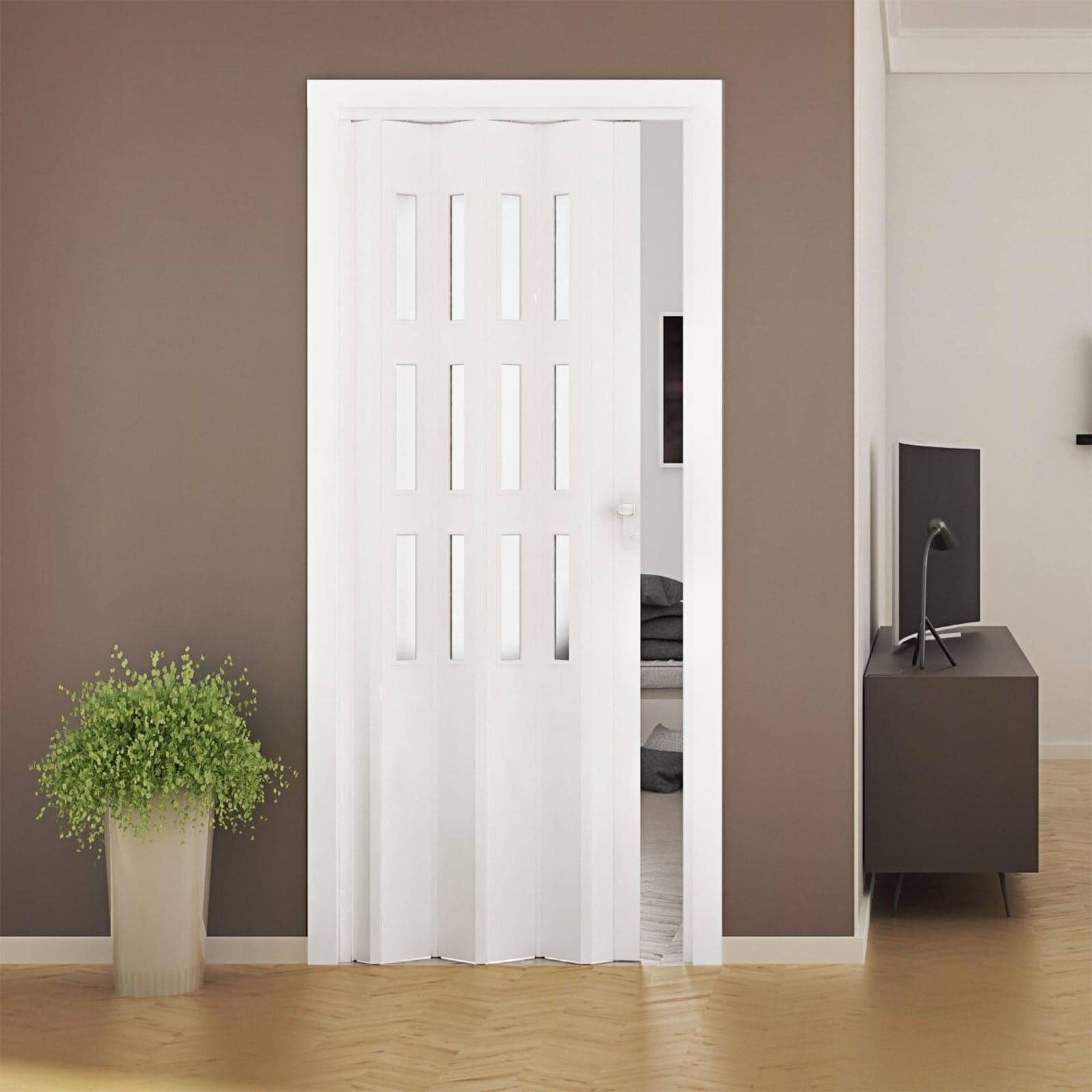 Porta a soffietto "Luciana con Vetri" da Interno 88,5 x h 214 cm in PVC "Made in Italy" in Porte a soffietto Decor Space - Altamura, commercioVirtuoso.it