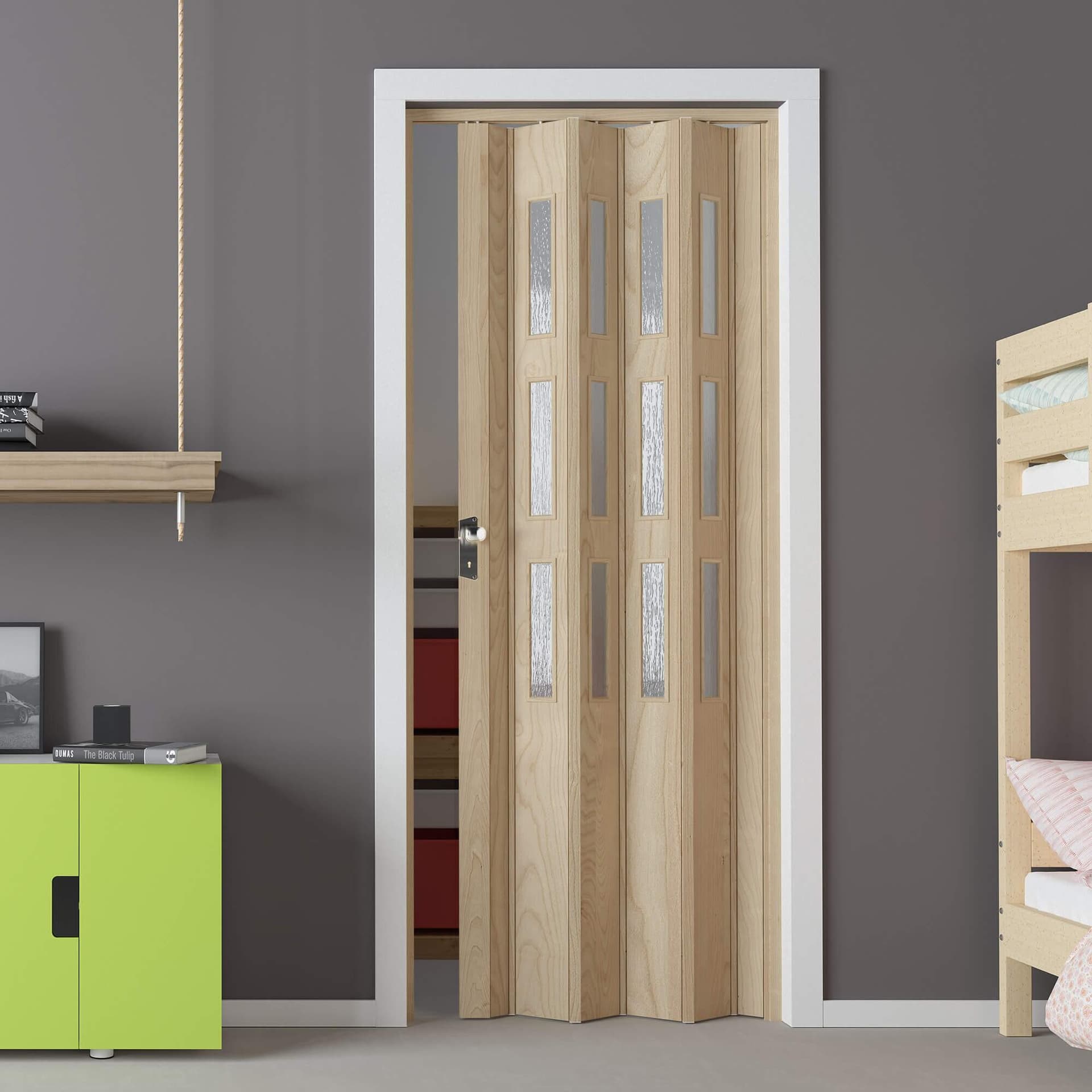 Porta a soffietto "Luciana con Vetri" da Interno 88,5 x h 214 cm in PVC "Made in Italy" in Porte a soffietto Decor Space - Altamura, commercioVirtuoso.it