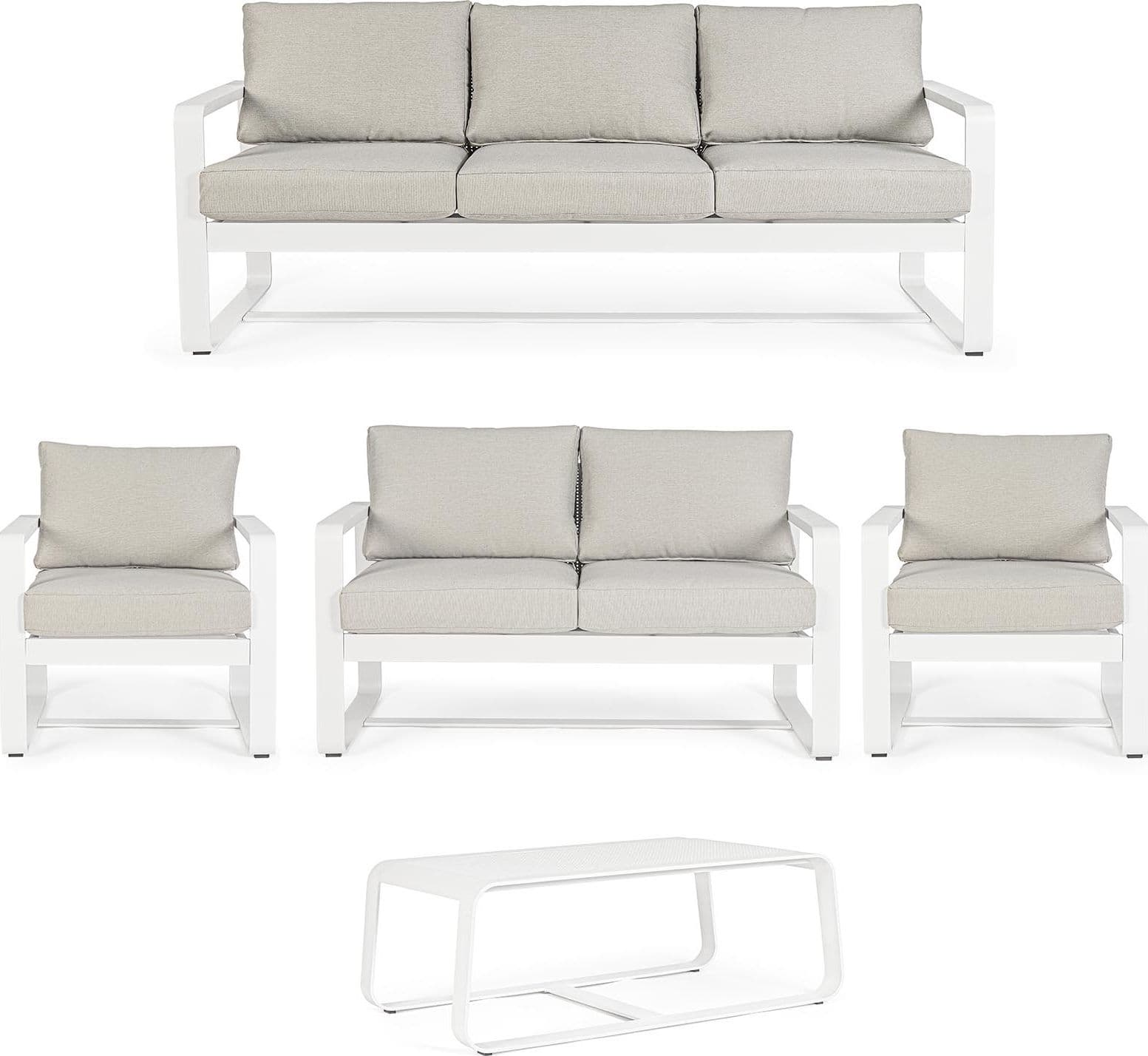 Salottino con cuscini "Merrigan" in alluminio verniciato da giardino e veranda in Set di mobili Decor Space - Altamura, commercioVirtuoso.it