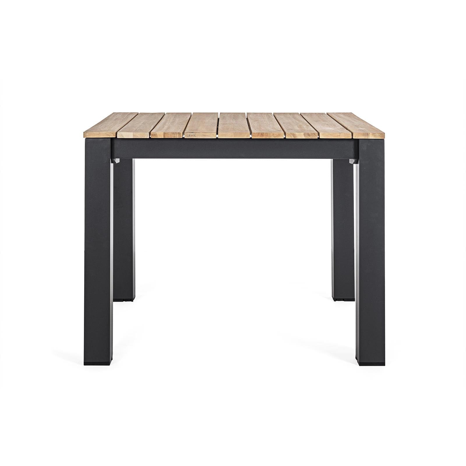 Tavolo quadrato moderno "Kailani" in alluminio verniciato nero e doghe in legno di acacia in Tavoli standard Decor Space - Altamura, commercioVirtuoso.it