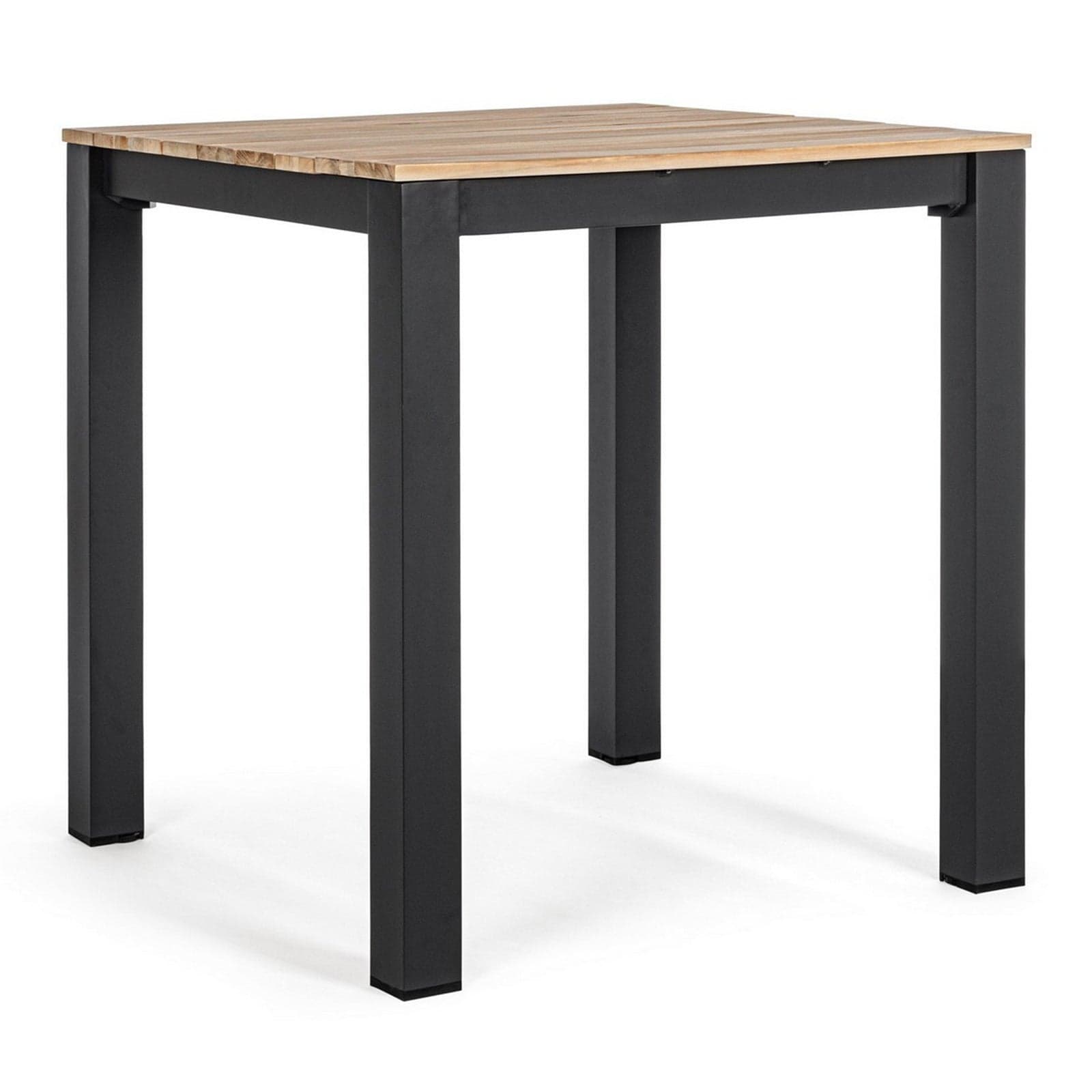 Tavolo quadrato moderno "Kailani" in alluminio verniciato nero e doghe in legno di acacia in Tavoli standard Decor Space - Altamura, commercioVirtuoso.it
