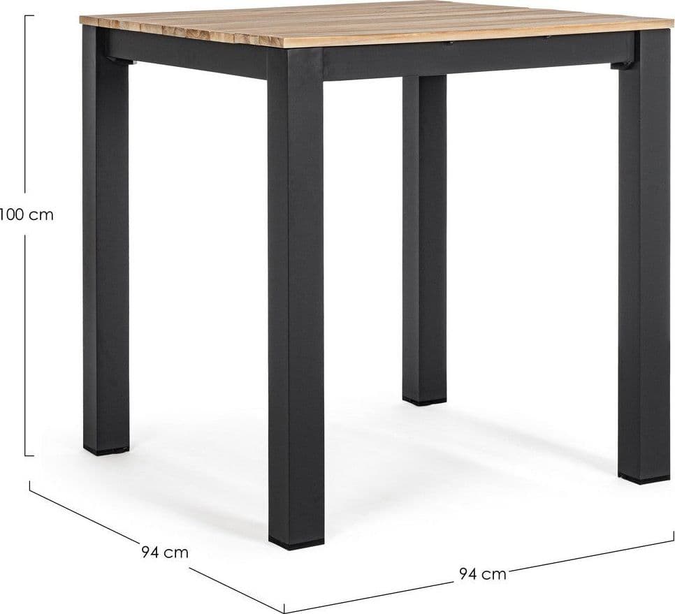 Tavolo quadrato moderno "Kailani" in alluminio verniciato nero e doghe in legno di acacia in Tavoli standard Decor Space - Altamura, commercioVirtuoso.it