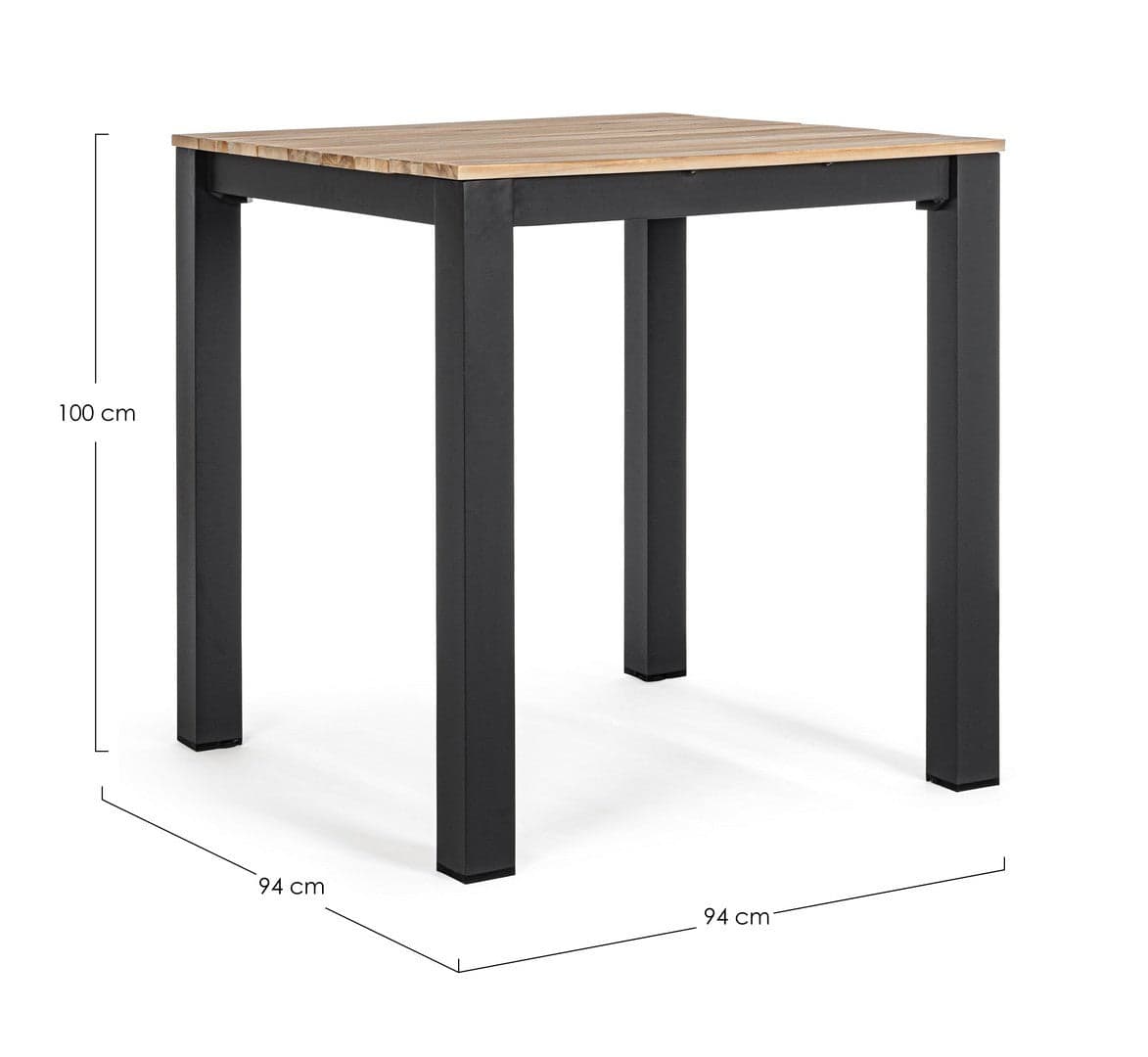 Tavolo quadrato moderno "Kailani" in alluminio verniciato nero e doghe in legno di acacia in Tavoli standard Decor Space - Altamura, commercioVirtuoso.it