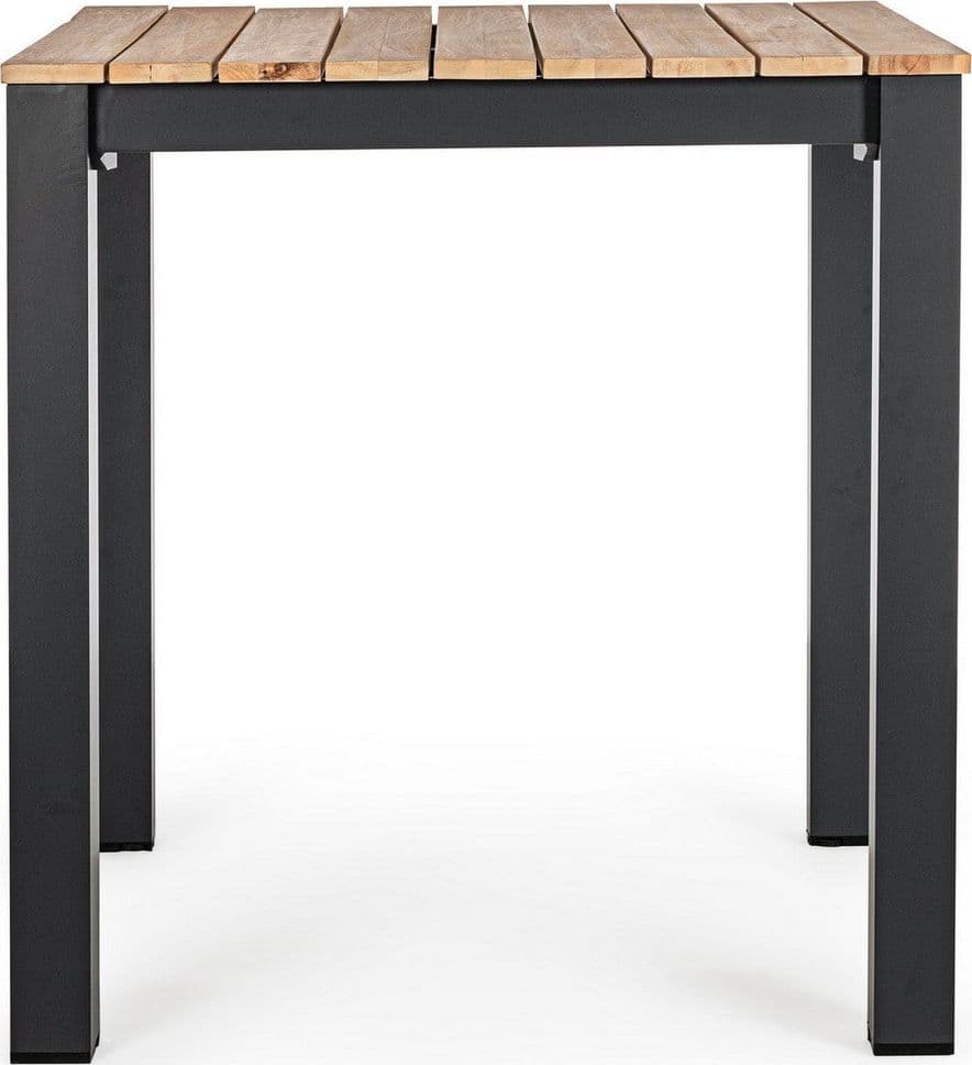 Tavolo quadrato moderno "Kailani" in alluminio verniciato nero e doghe in legno di acacia in Tavoli standard Decor Space - Altamura, commercioVirtuoso.it