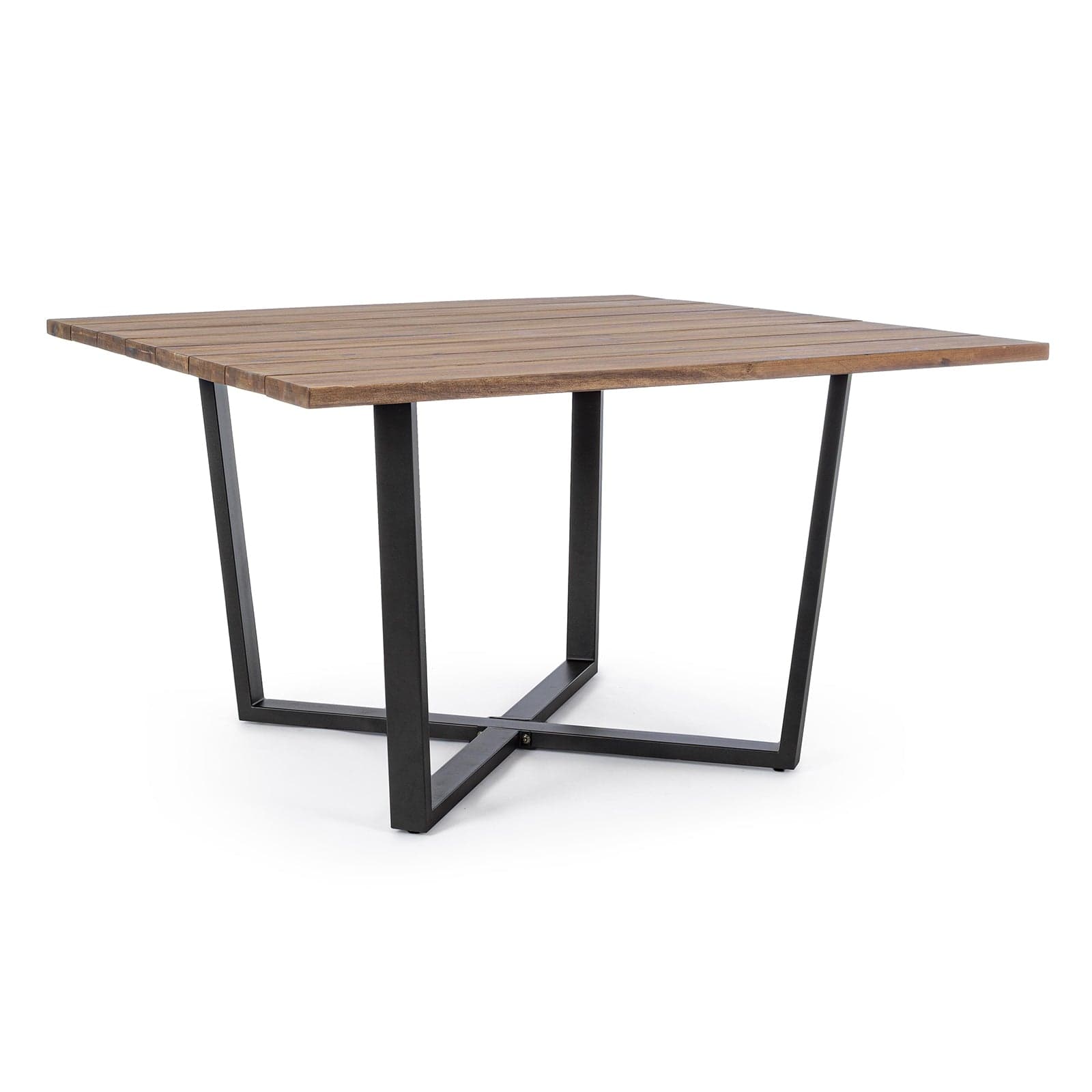 Tavolo quadrato moderno "Helsinki" in acciaio verniciato nero e doghe in legno 130 cm in Tavoli standard Decor Space - Altamura, commercioVirtuoso.it