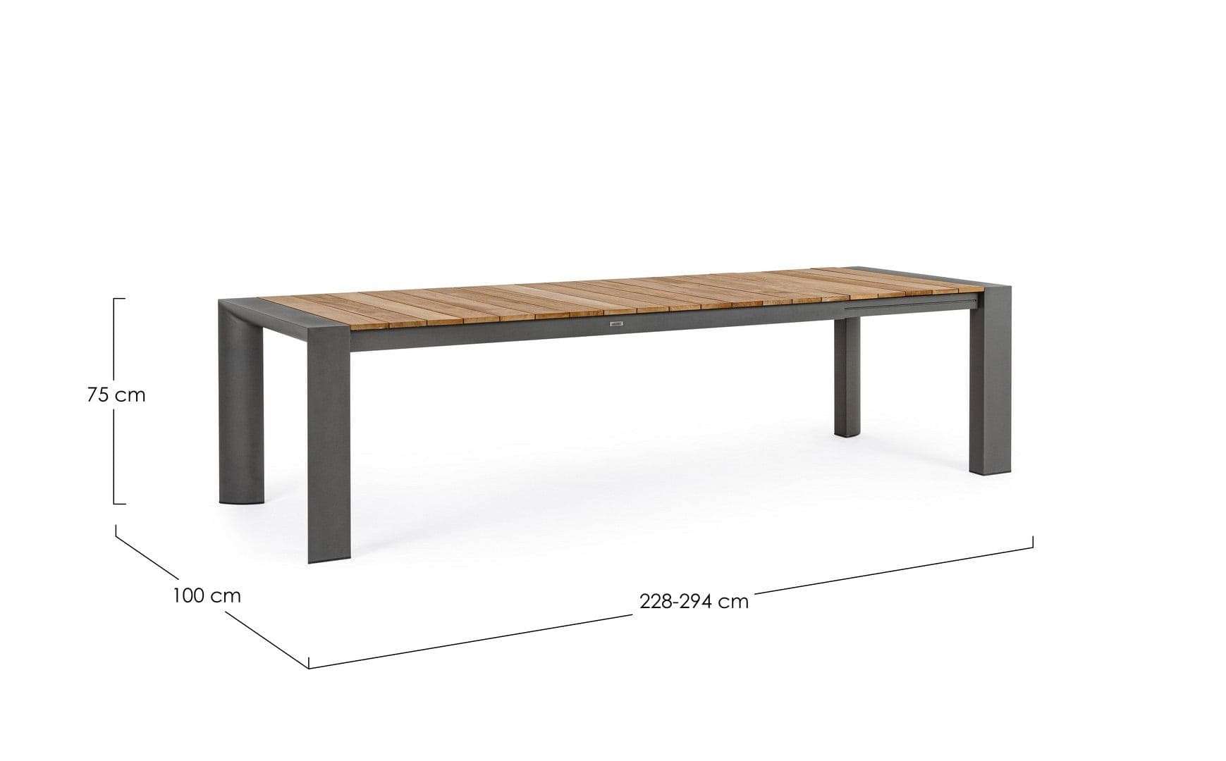 Tavolo allungabile "Cameron" con struttura in alluminio, piano in teak, stile moderno - 37