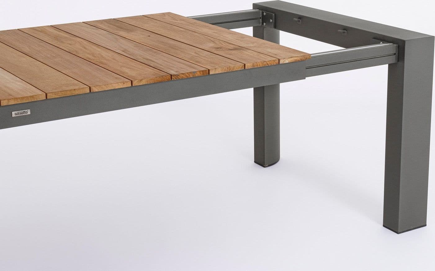Tavolo allungabile "Cameron" con struttura in alluminio, piano in teak, stile moderno - 42