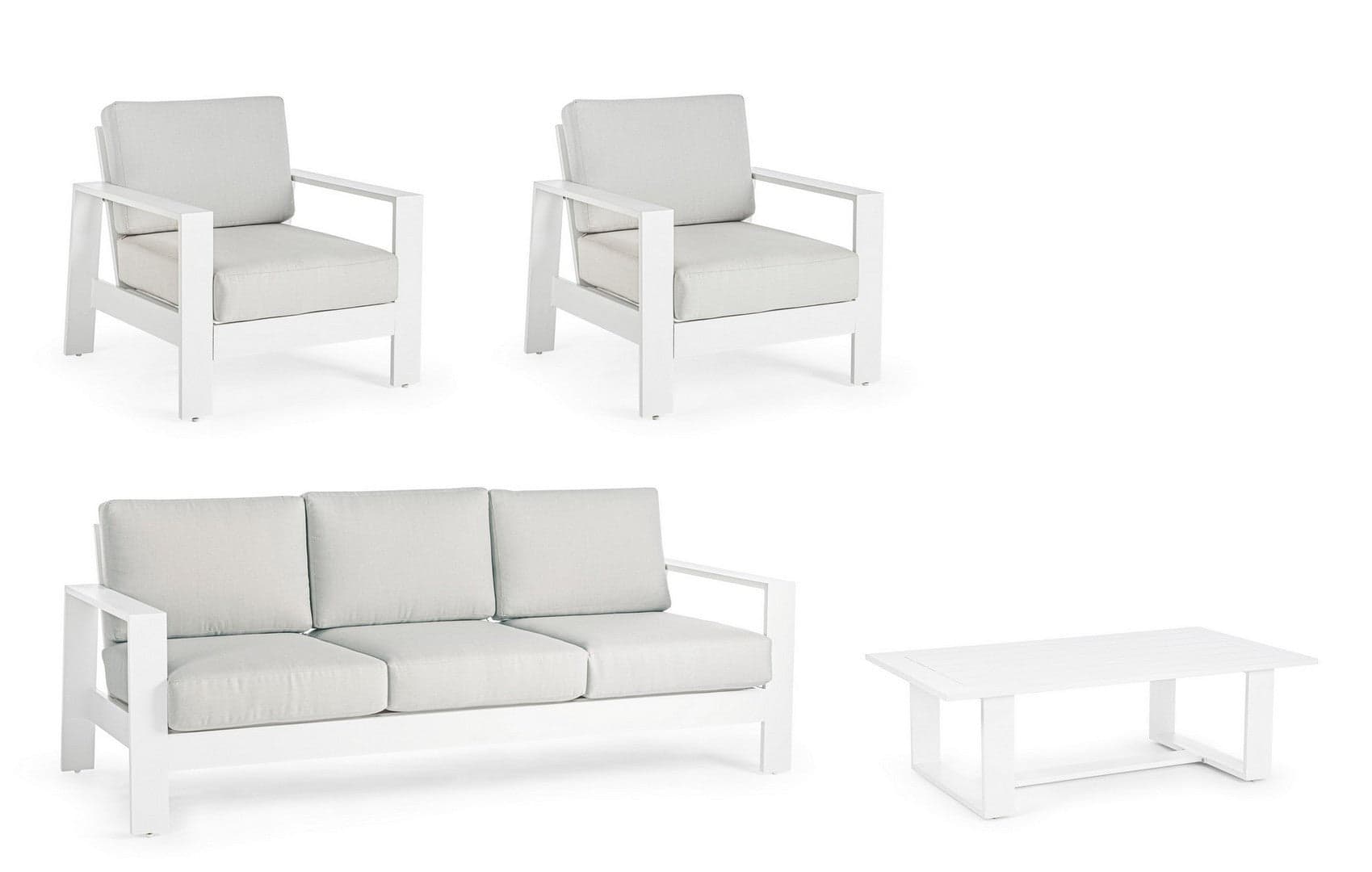 Salotto con poltrone e tavolino "Baltic" struttura in alluminio per veranda e giardino in Set di mobili Decor Space - Altamura, commercioVirtuoso.it