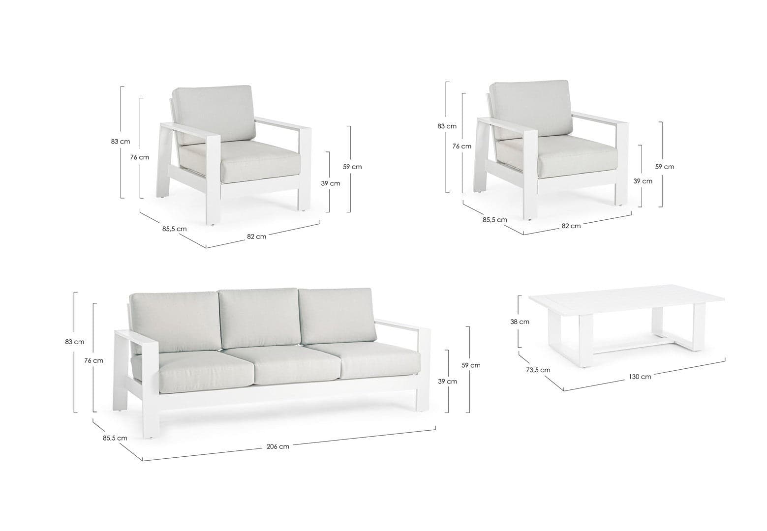 Salotto con poltrone e tavolino "Baltic" struttura in alluminio per veranda e giardino in Set di mobili Decor Space - Altamura, commercioVirtuoso.it