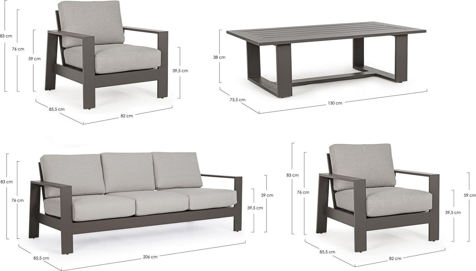 Salotto con poltrone e tavolino "Baltic" struttura in alluminio per veranda e giardino in Set di mobili Decor Space - Altamura, commercioVirtuoso.it