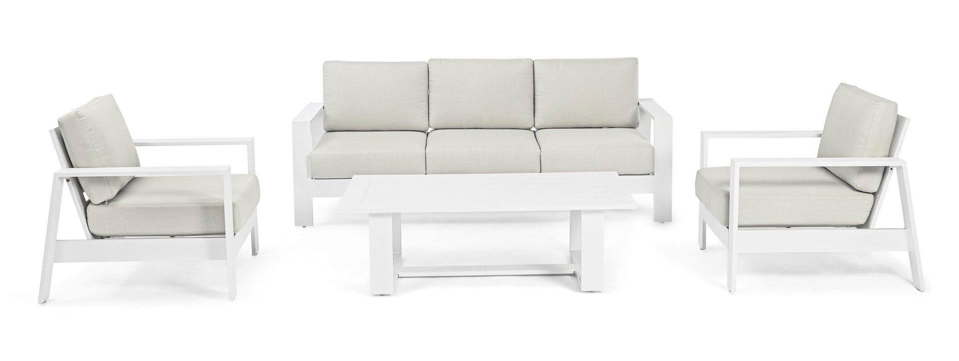 Salotto con poltrone e tavolino "Baltic" struttura in alluminio per veranda e giardino in Set di mobili Decor Space - Altamura, commercioVirtuoso.it