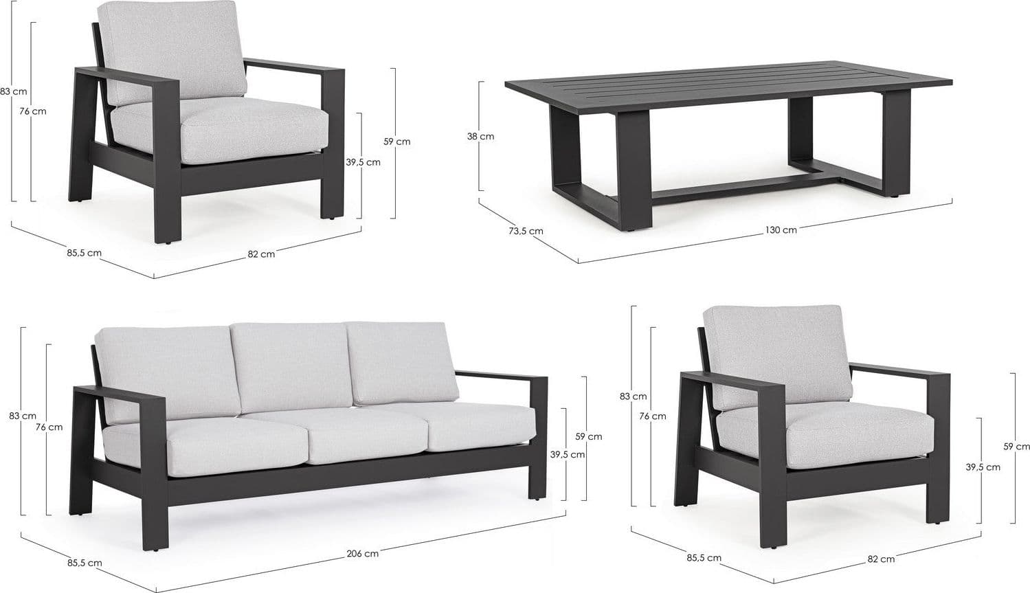 Salotto con poltrone e tavolino "Baltic" struttura in alluminio per veranda e giardino - 29