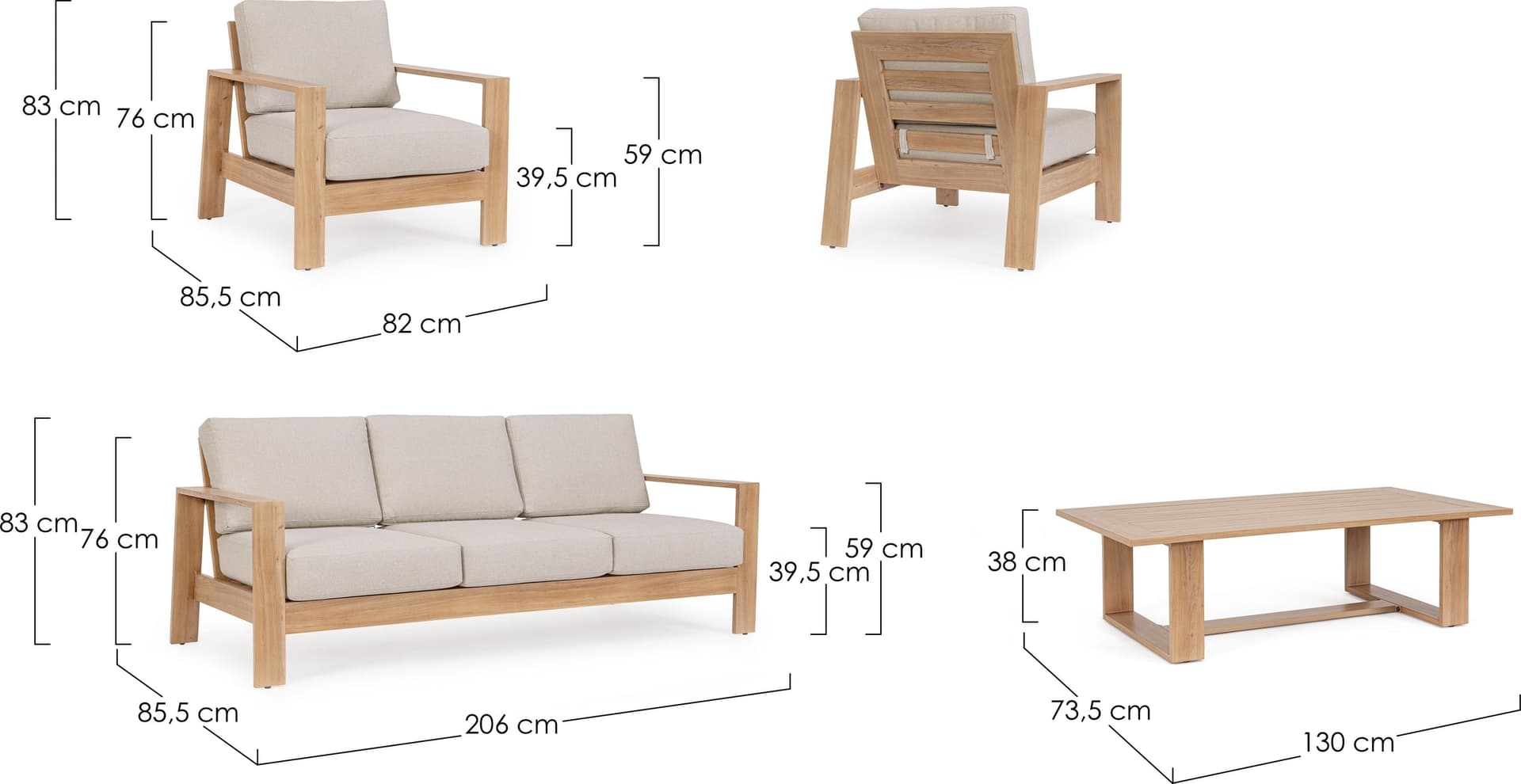 Salotto con poltrone e tavolino "Baltic" struttura in alluminio per veranda e giardino - 39