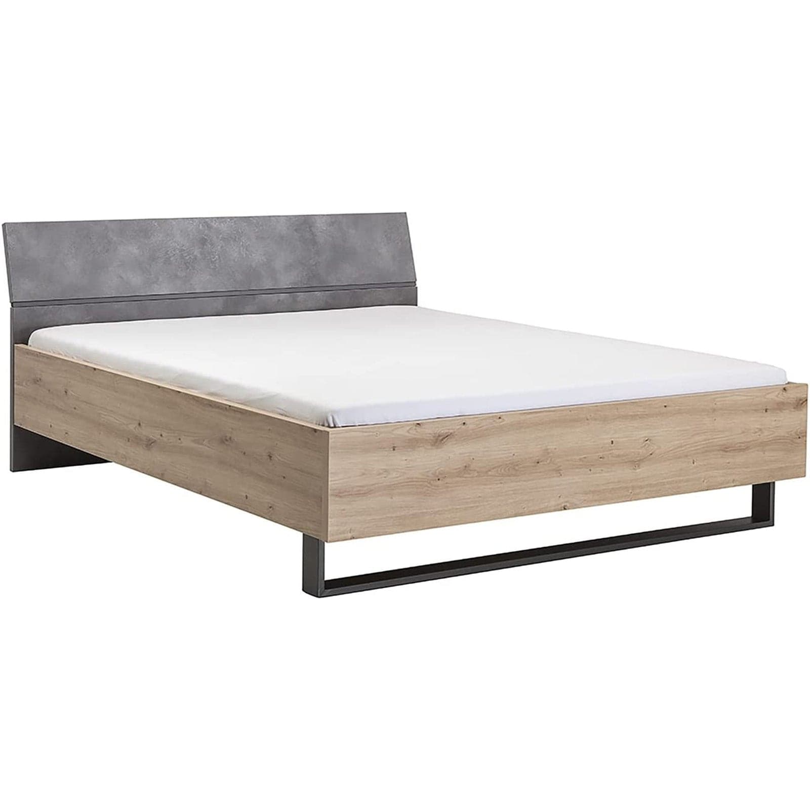 Letto moderno matrimoniale "Lafabrica" struttura in legno rovere e nero con spalliera in Materassi Decor Space - Altamura, commercioVirtuoso.it