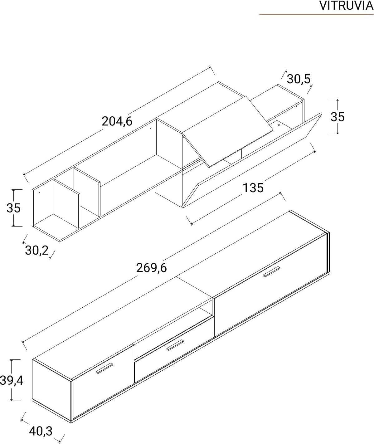 Parete attrezzata per soggiorno porta TV con ripiani ed ante Rovere e Nero 270 cm Casa e cucina/Arredamento/Soggiorno/Pareti attrezzate Decor Space - Altamura, Commerciovirtuoso.it
