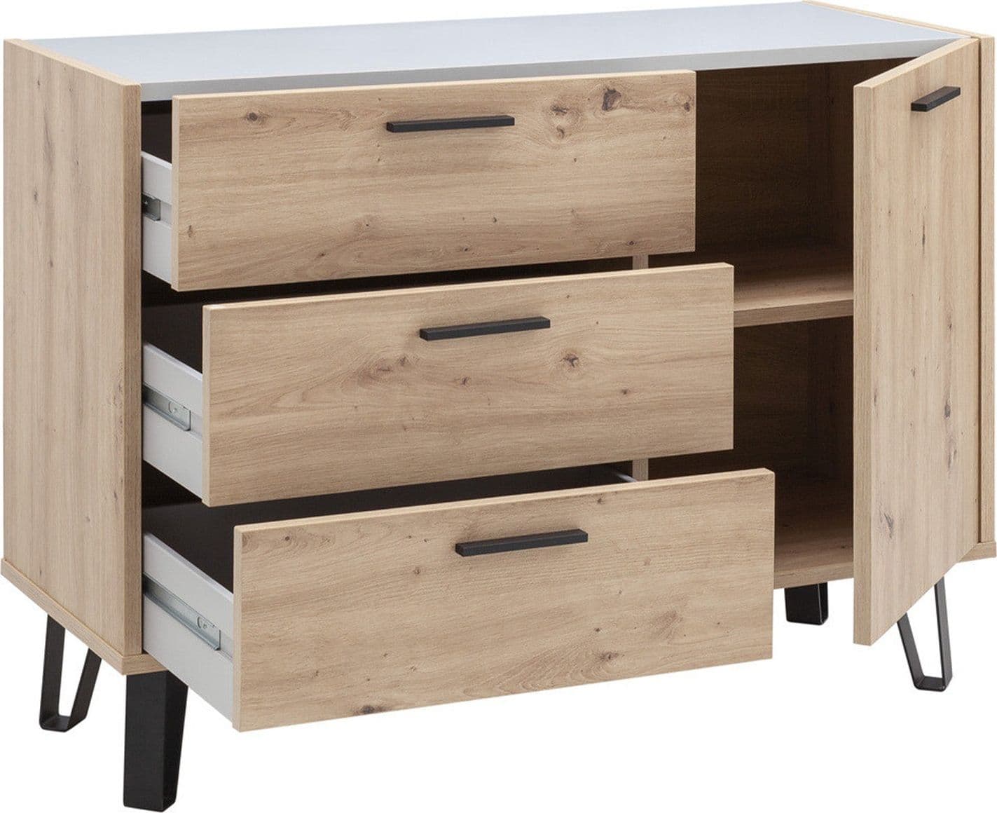 Mobile contenitore madia multiuso "Vitruvia" con 1 anta e 3 cassetti rovere e nero h 87 cm in Credenze Decor Space - Altamura, commercioVirtuoso.it