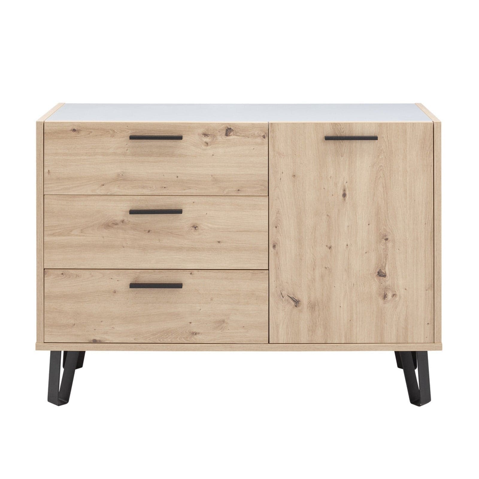 Mobile contenitore madia multiuso "Vitruvia" con 1 anta e 3 cassetti rovere e nero h 87 cm in Credenze Decor Space - Altamura, commercioVirtuoso.it