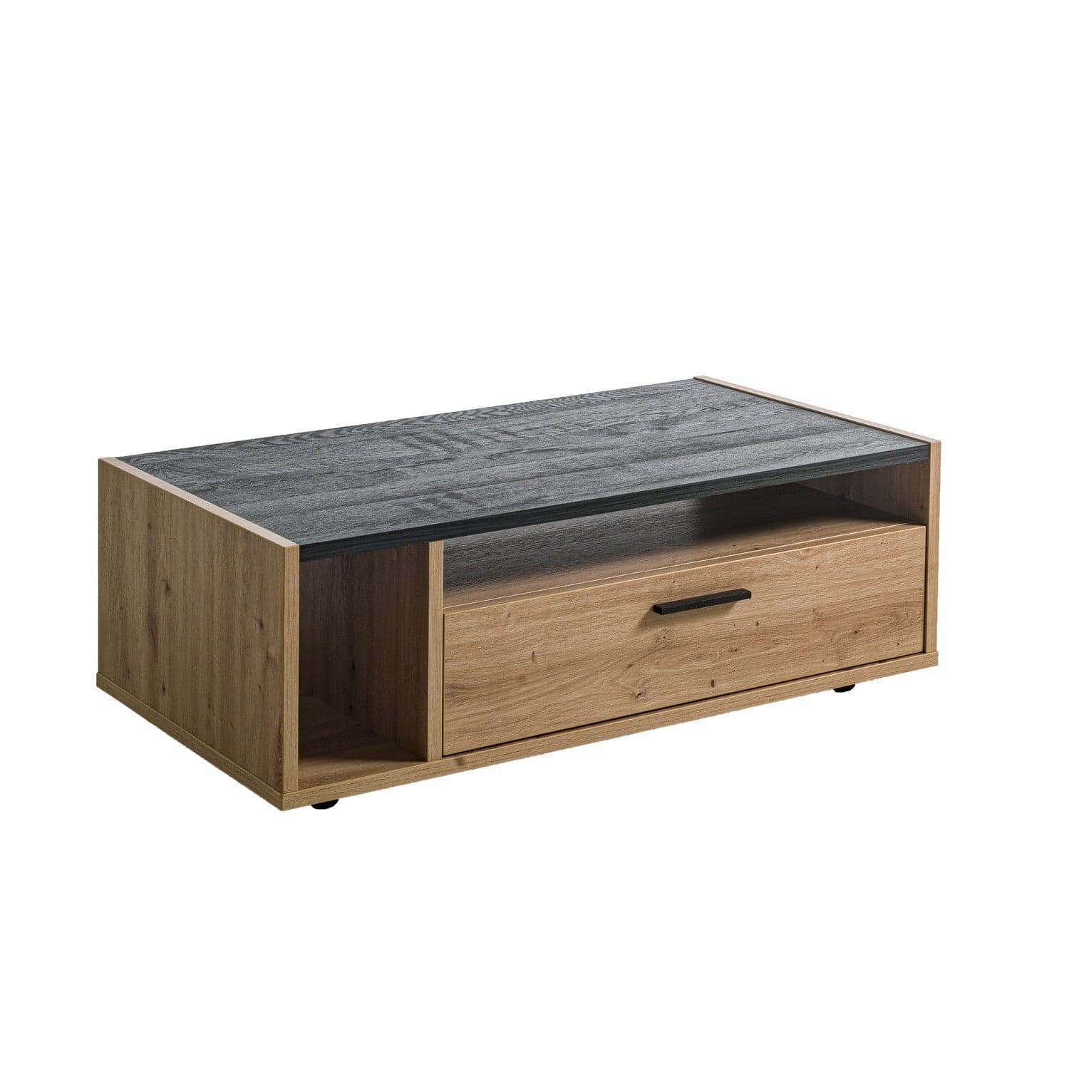 Tavolino da salotto Vitruvia Rovere e Nero con 1 cassetto "Made in Italy" in Console e tavoli da divano Decor Space - Altamura, commercioVirtuoso.it