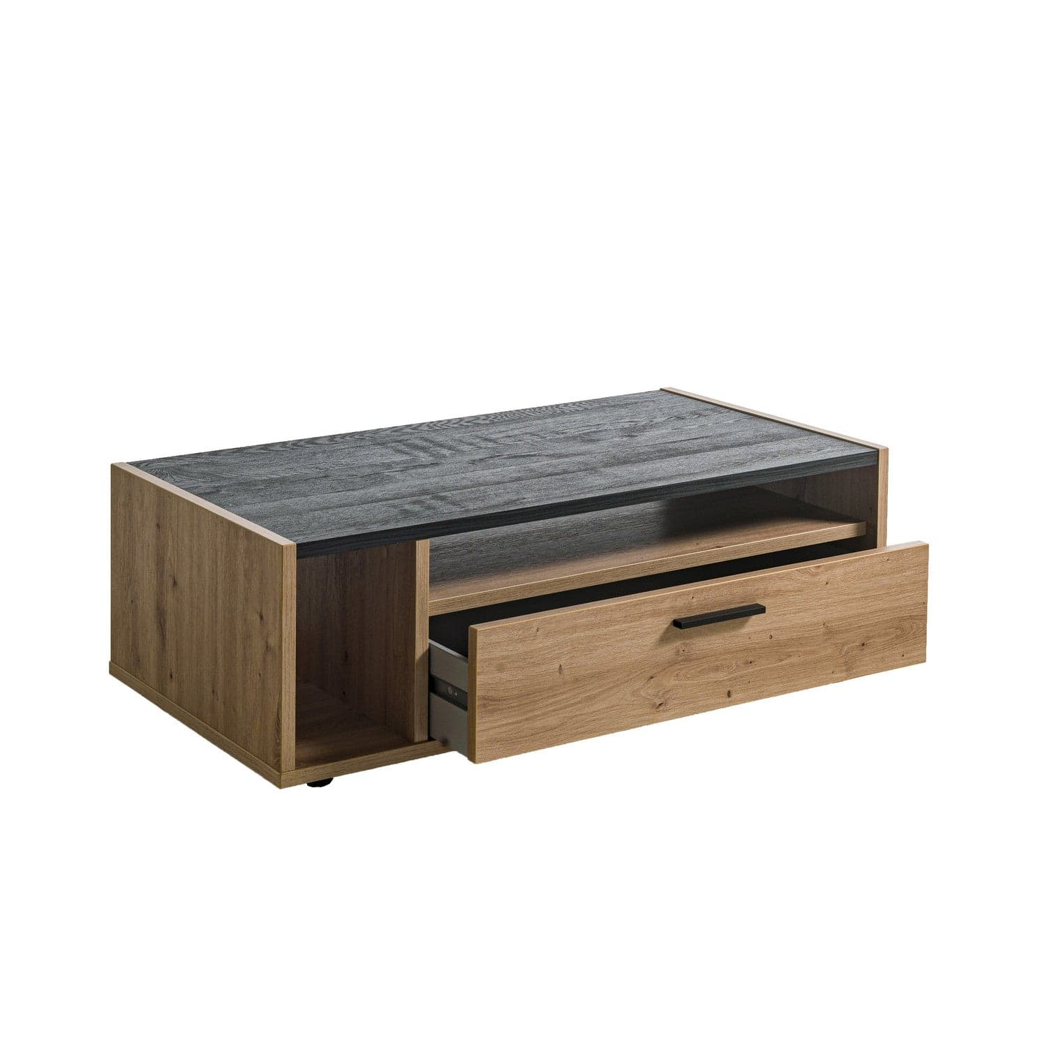 Tavolino da salotto Vitruvia Rovere e Nero con 1 cassetto "Made in Italy" in Console e tavoli da divano Decor Space - Altamura, commercioVirtuoso.it