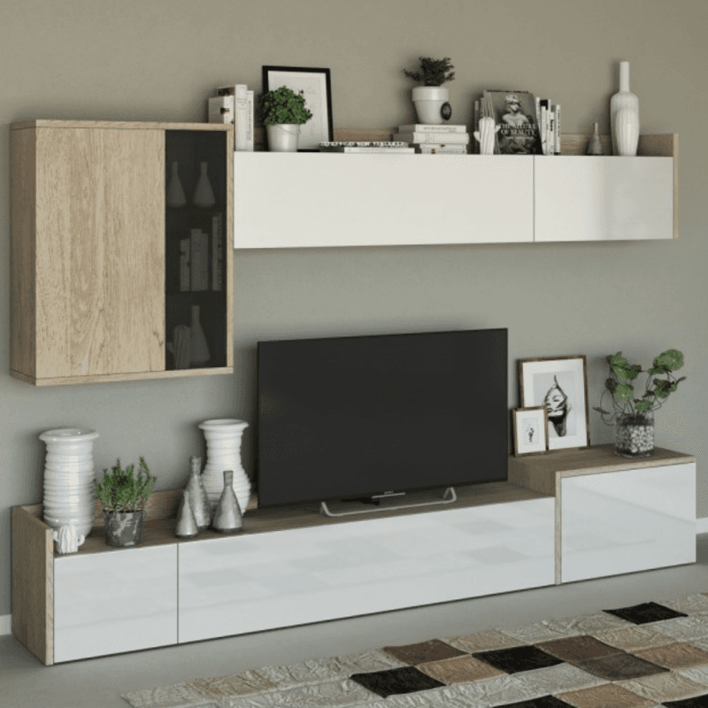 Parete attrezzata per soggiorno porta TV con ripiani ed ante Bianco 270 cm "Made in Italy" in Pareti attrezzate Decor Space - Altamura, commercioVirtuoso.it